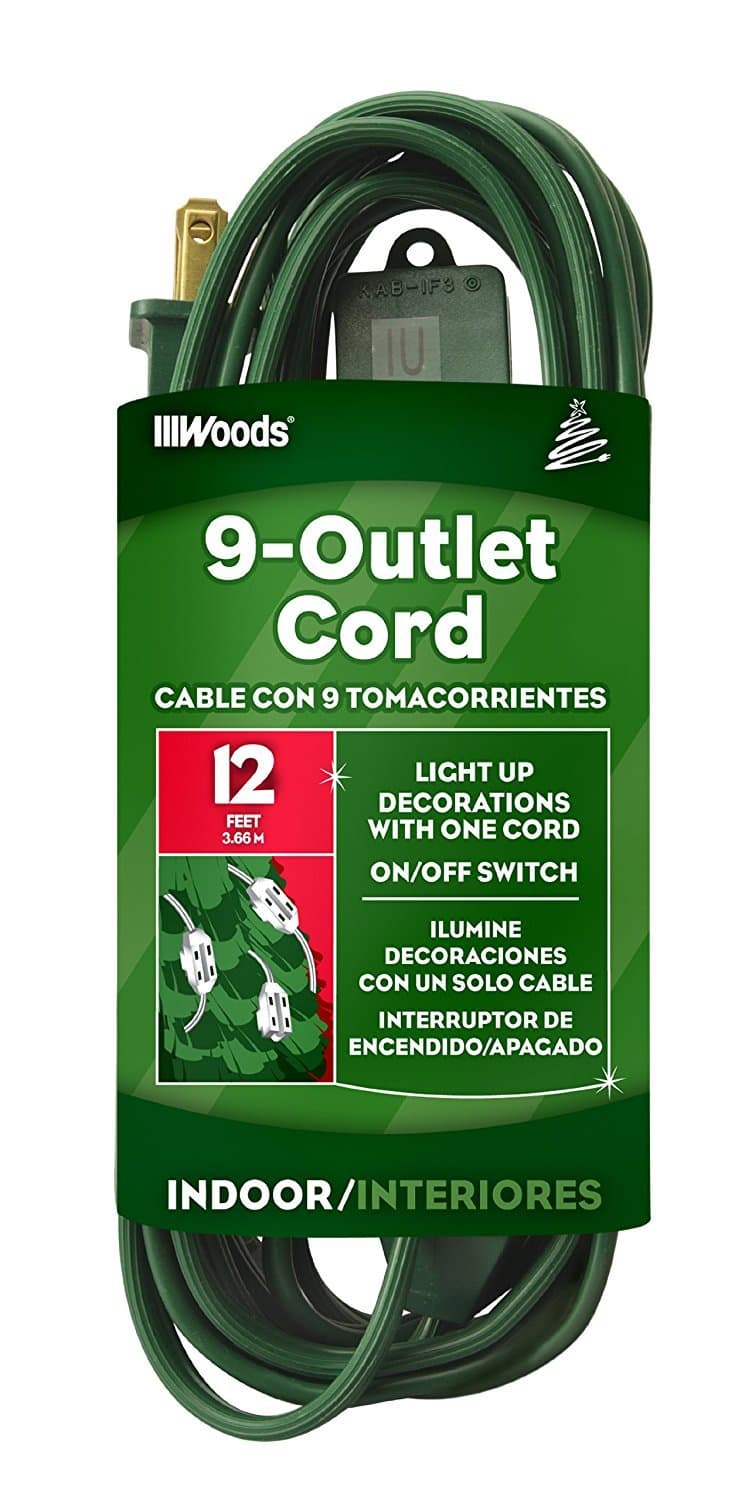 Lightweight Indoor Extension Cord for Home Use, 12Ft, Green