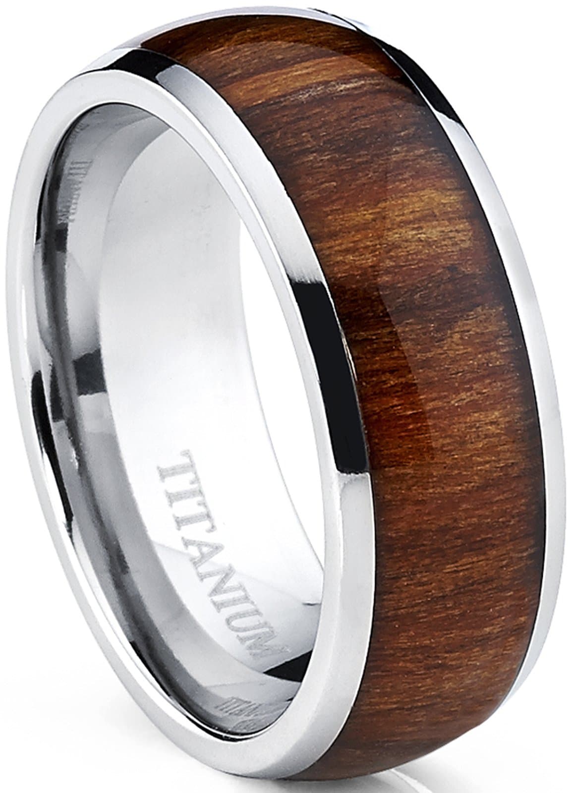 Titanium Ring for Men with Wood Inlay