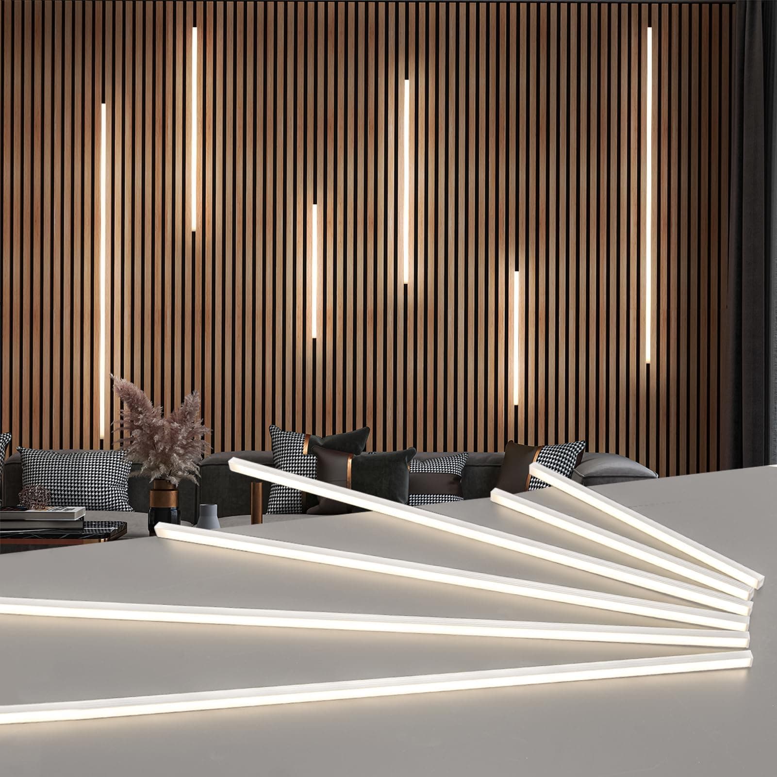6pcs Self-adhesive White LED Light Kit for Wood Slat Walls & Home Decor