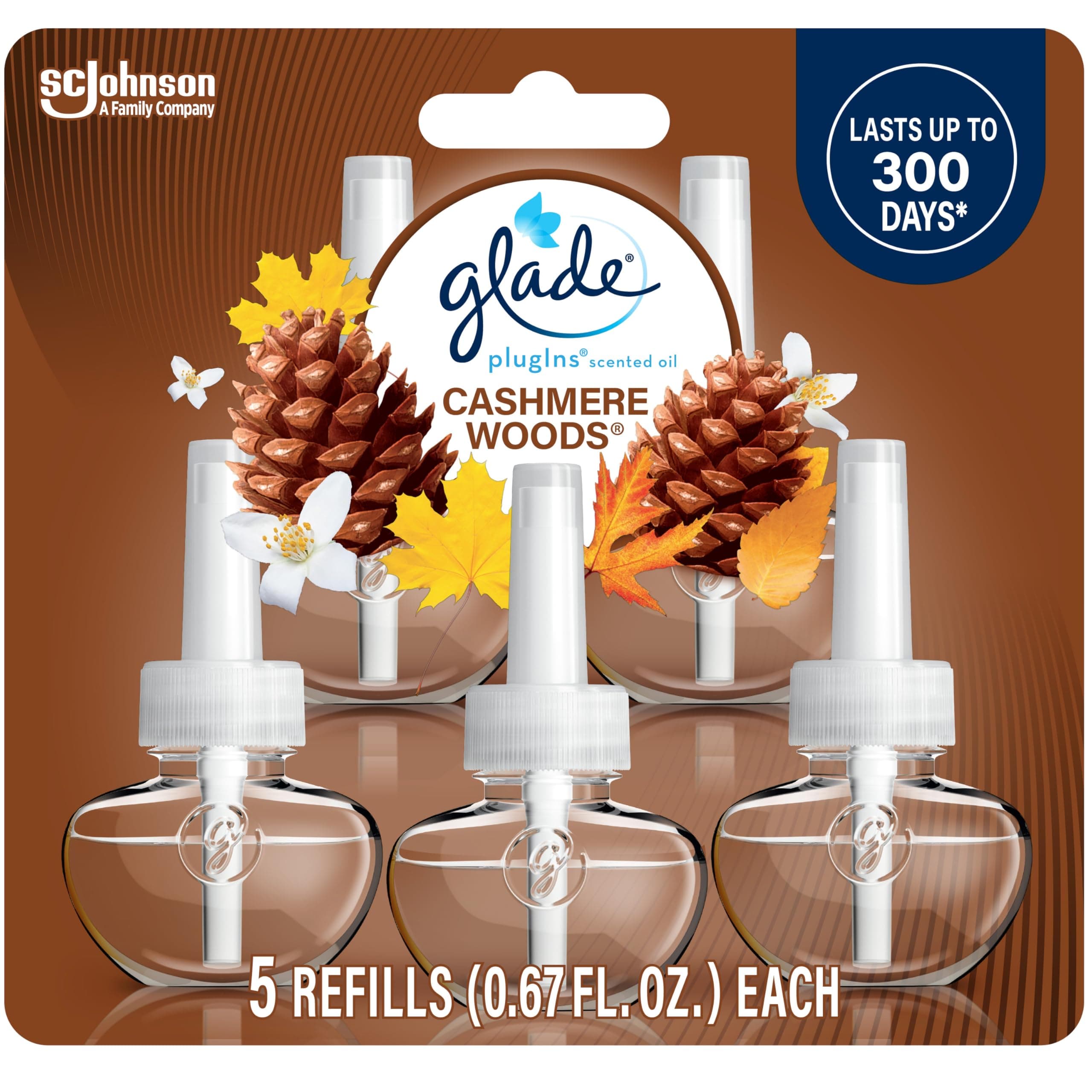 Glade PlugIns Cashmere Woods Air Freshener, 3.35 Fl Oz, 5 Count