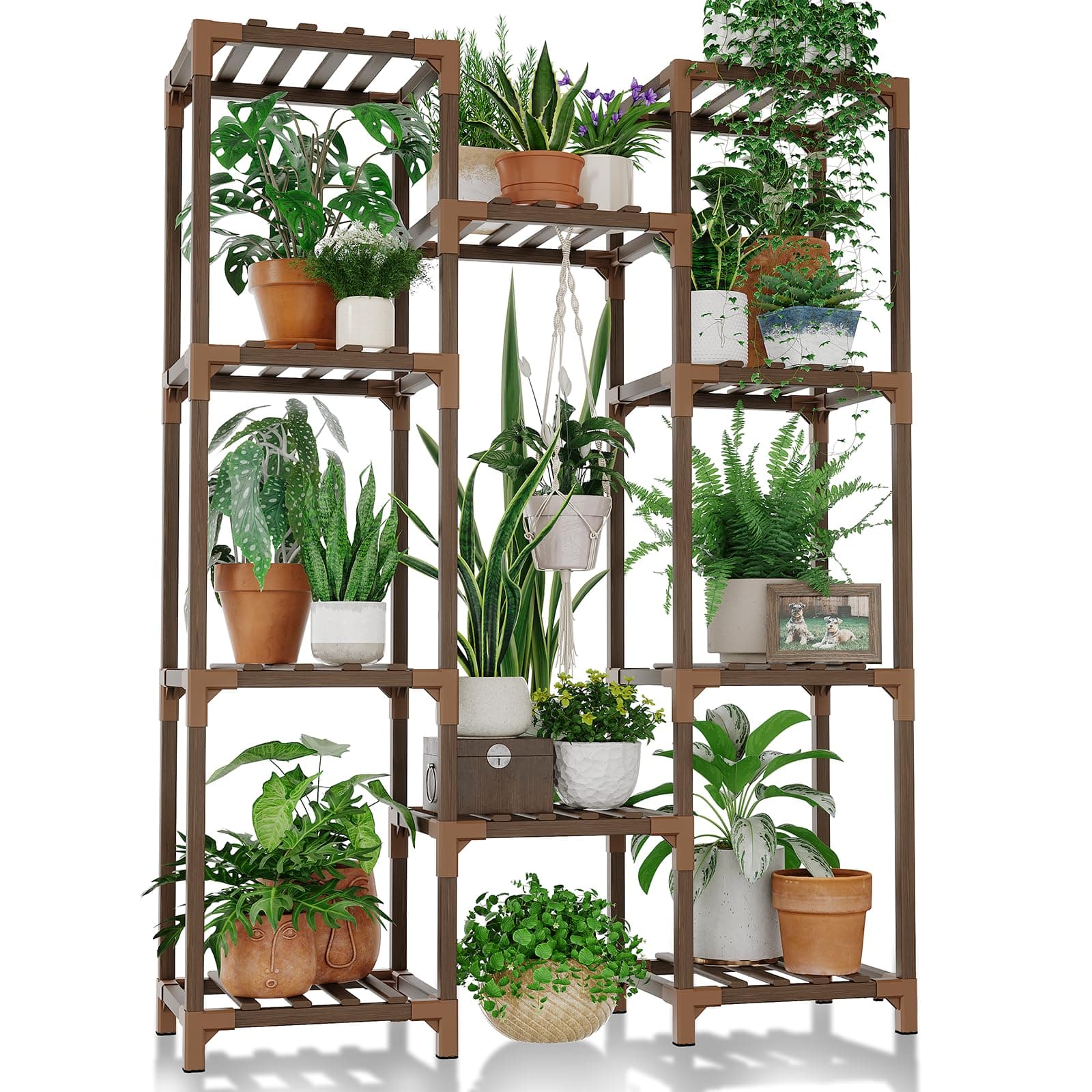 Bamworld Brown Wood Flower Stand for Multiple Plants Outdoor Indoor Living Room Patio Balcony Garden Decor