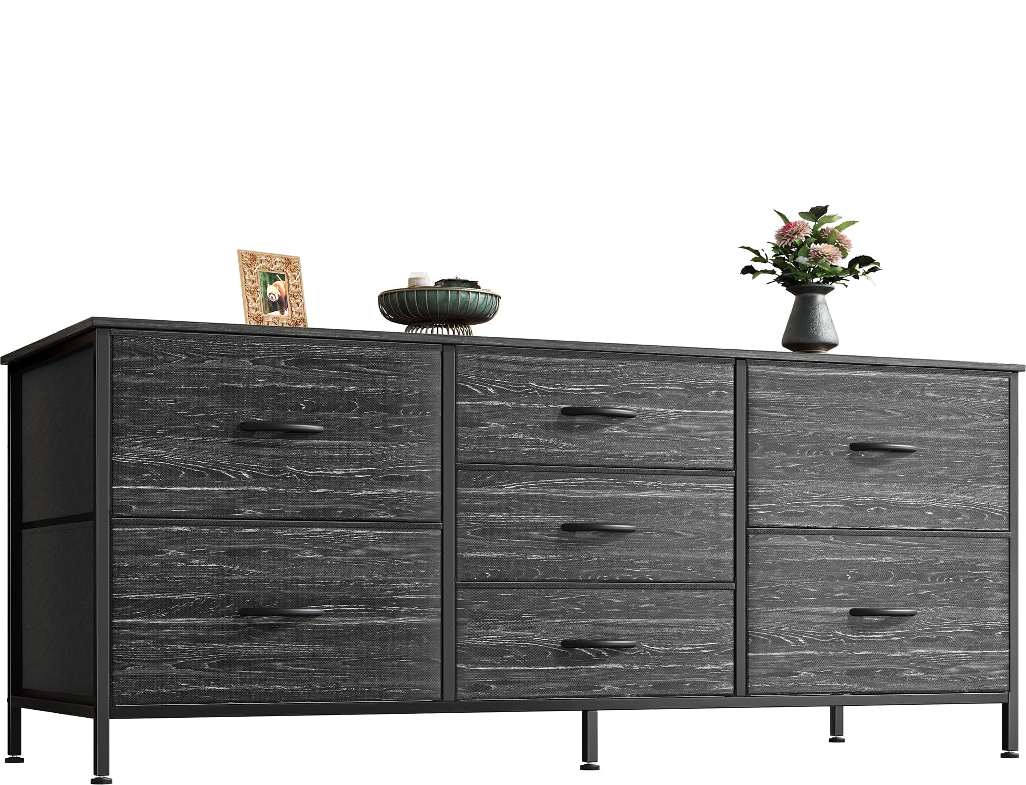 7-Drawer Dresser & 43-55 TV Stand, Wide Fabric Chest, Charcoal Grain