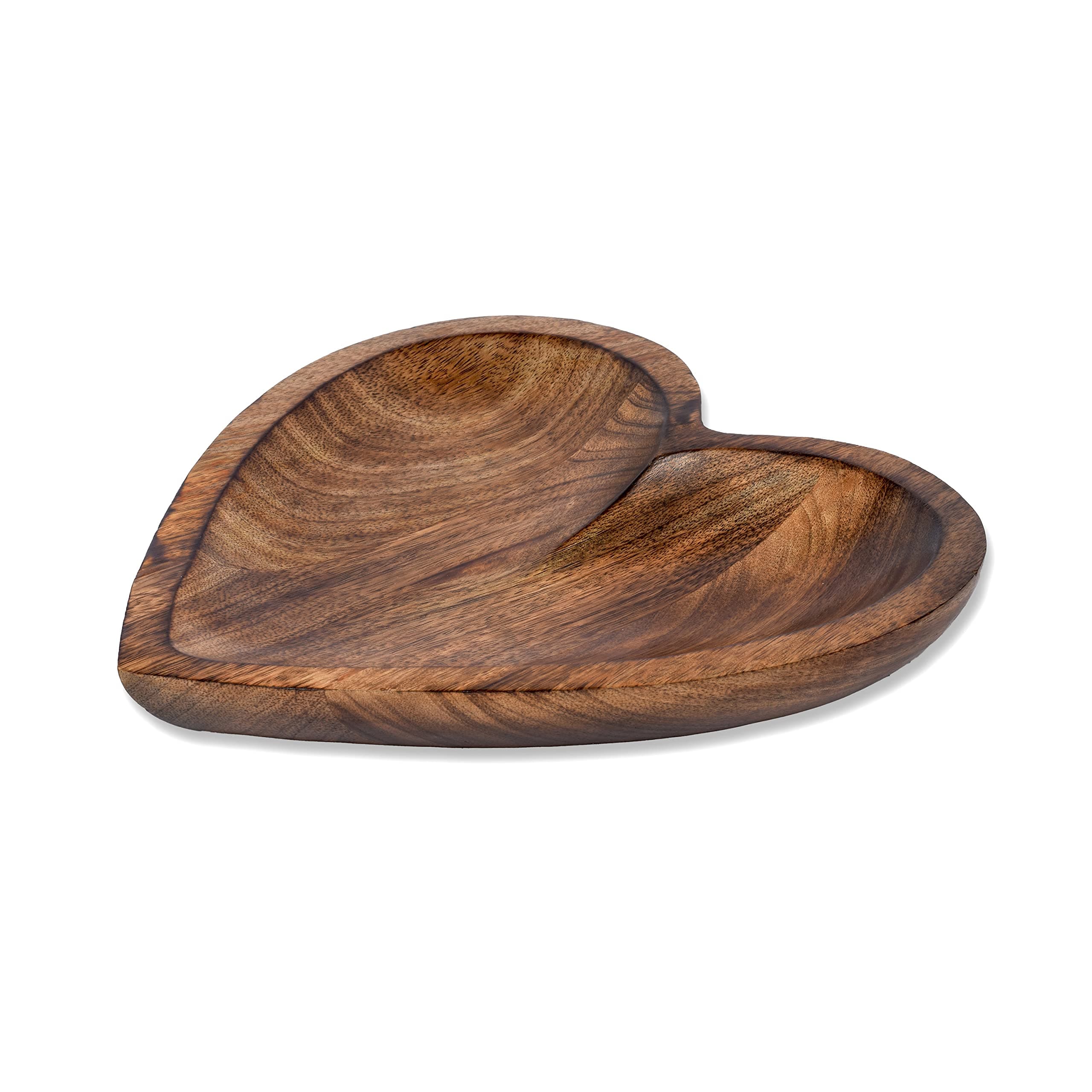 EDHAS Mango Wood Curved Heart Decorative Bowl for Table Centerpieces (10" x 10" x 1.5")