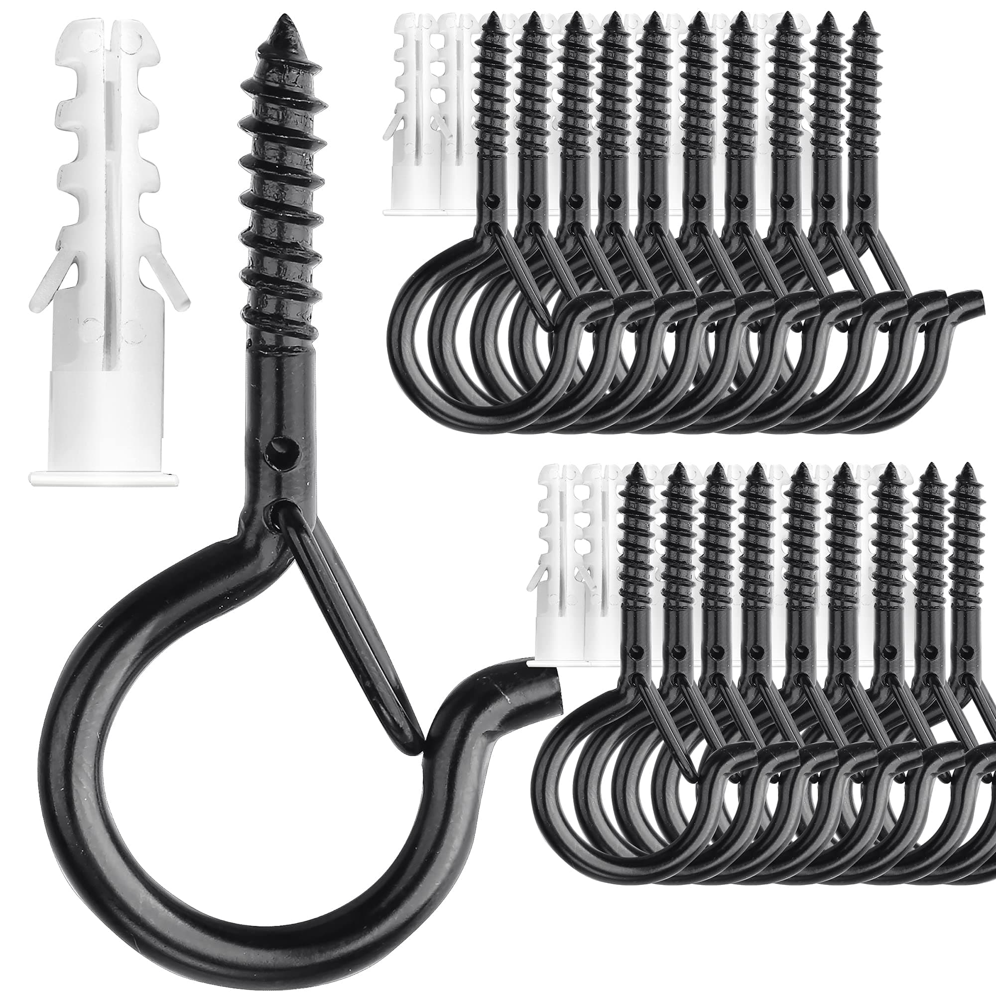 PlusRoc 20 Pack Heavy Duty Black Eye Hooks for String Lights and More