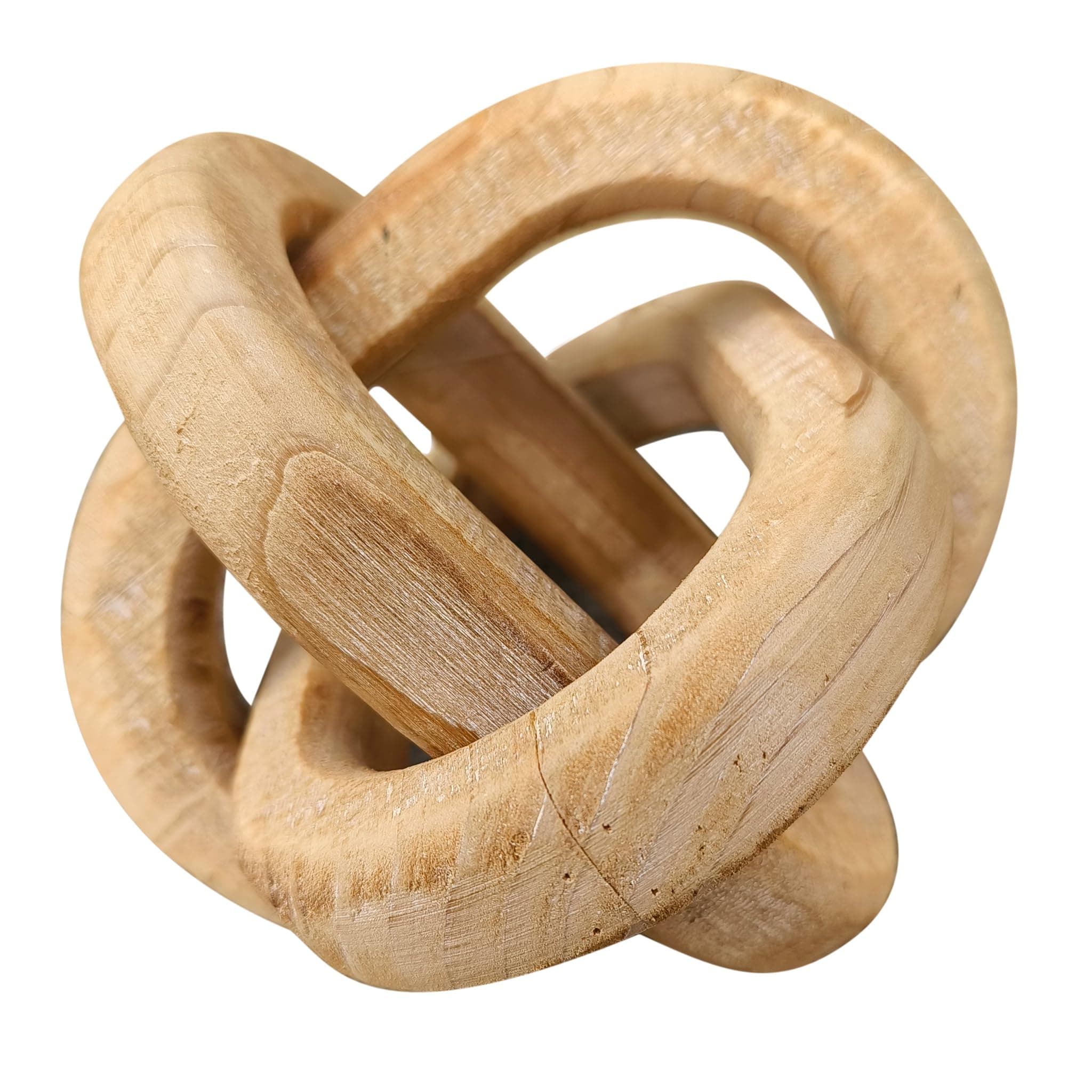 Hand Carved Rustic Brown Wood Knot Decor 3-Link Chain for Coffee Table Tray