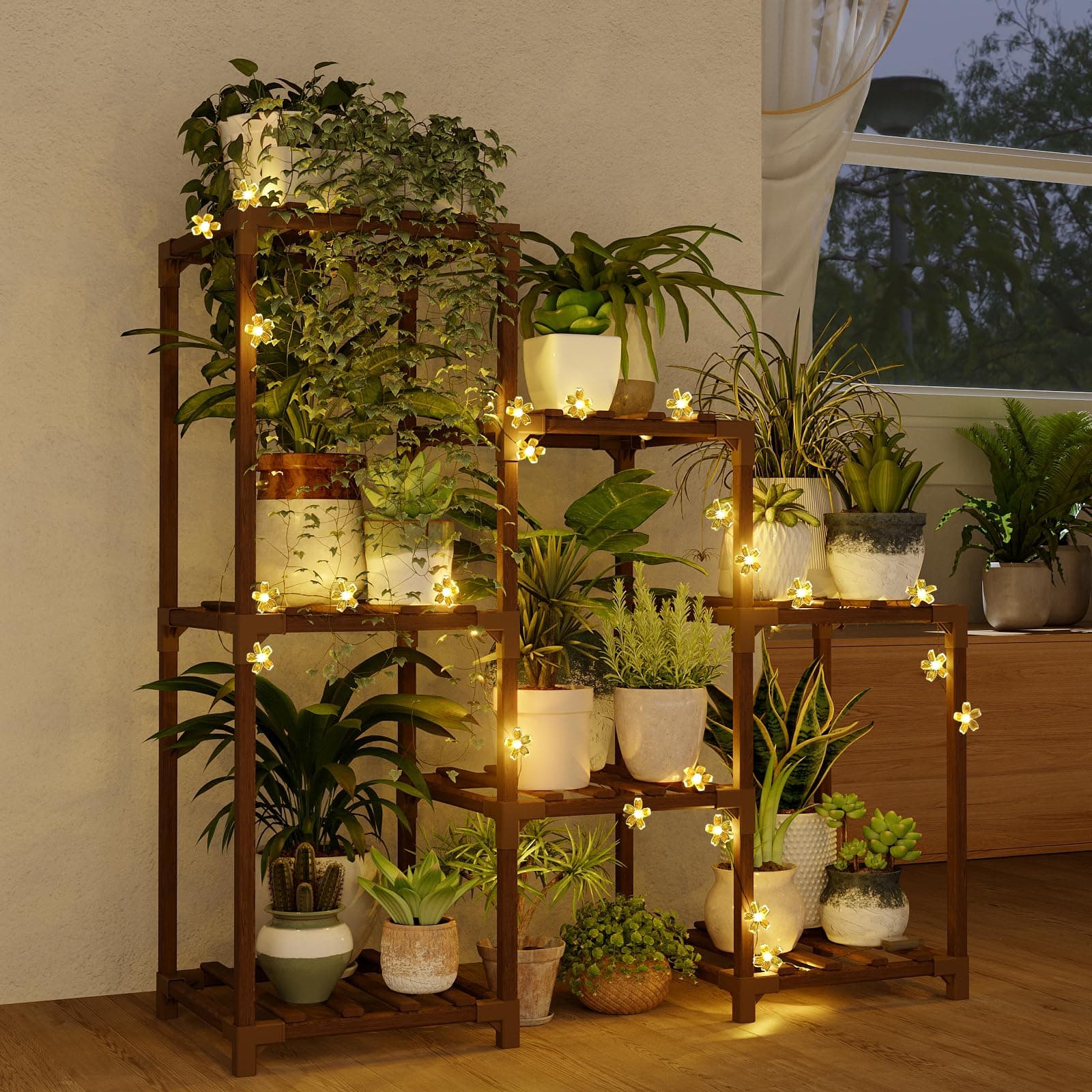 Bamworld Battery Powered Flower Fairy Lights Plant Stand for Living Room