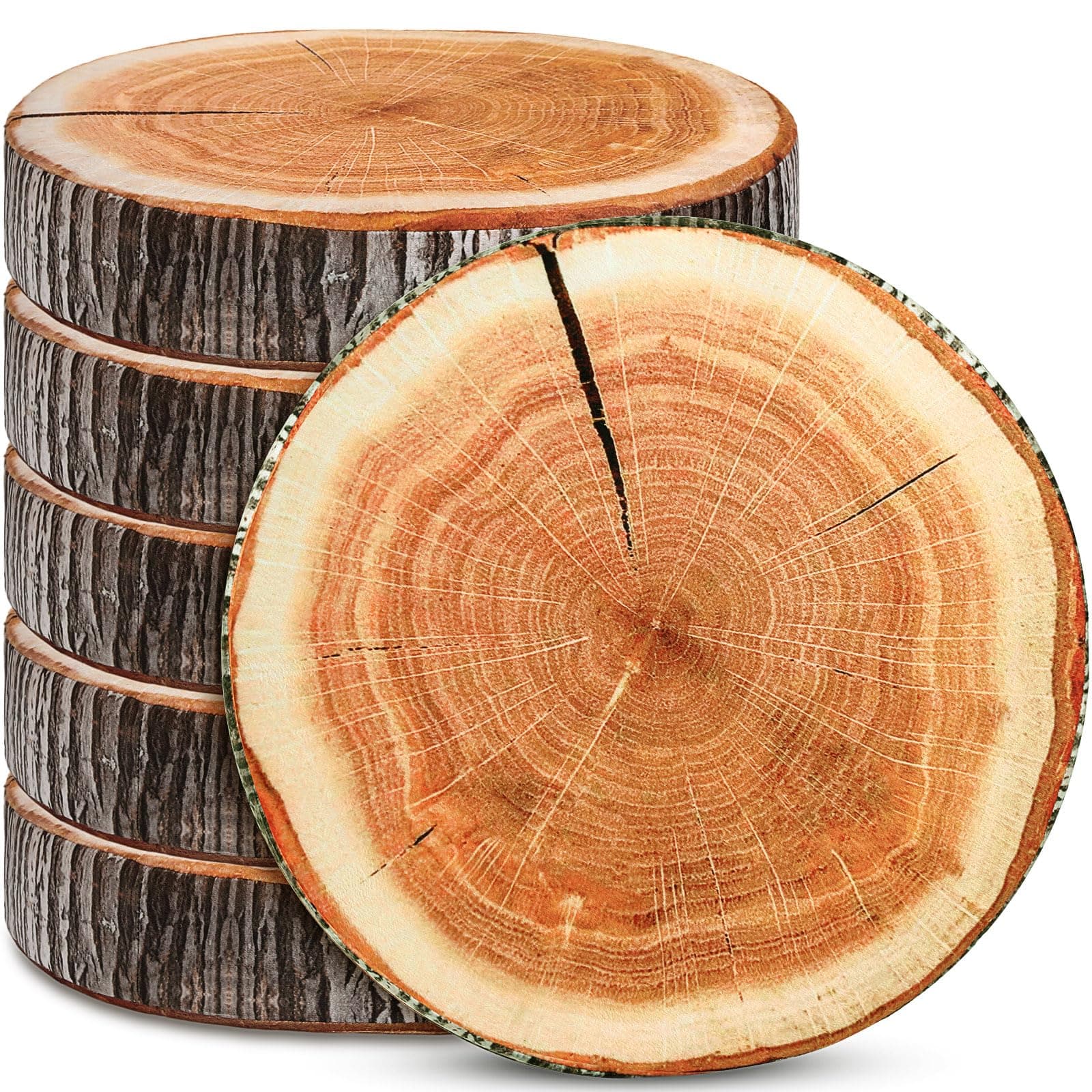 Unittype 6 Pcs Round Wood Decor Throw Pillow with Natural Digital Printing for Living Room Bedroom