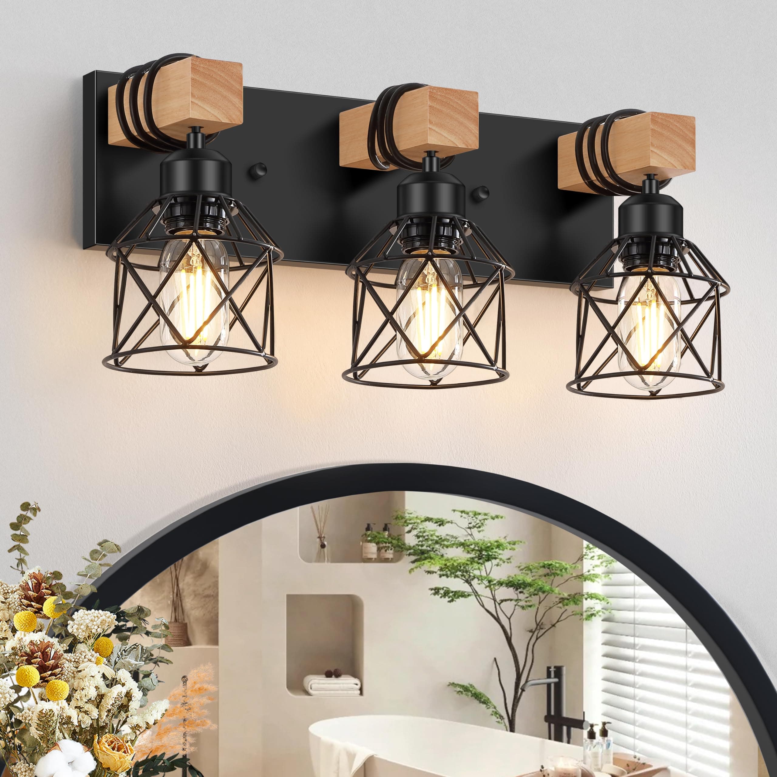 FadimiKoo 3-Light Farmhouse Vanity Light for Bathroom