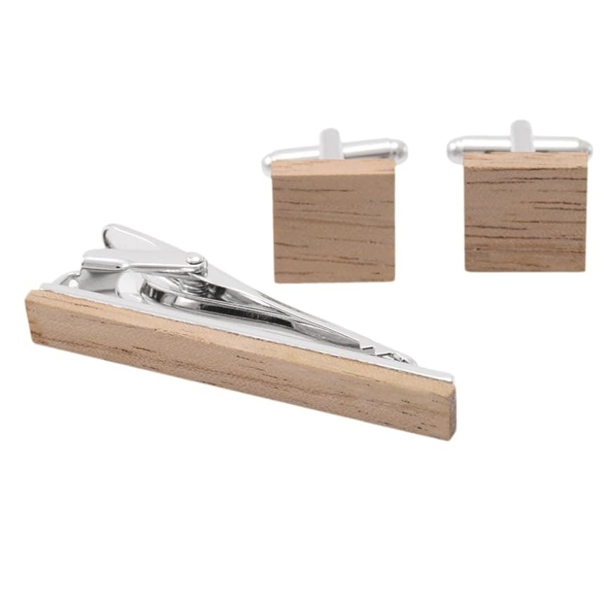 Vintage Style Metal and Wood Cufflinks Set for Men