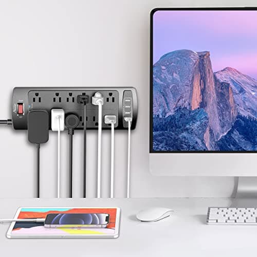 ALESTOR 12-Outlet Surge Protector with 4 USB Ports, 6 Feet Black Extension Cord