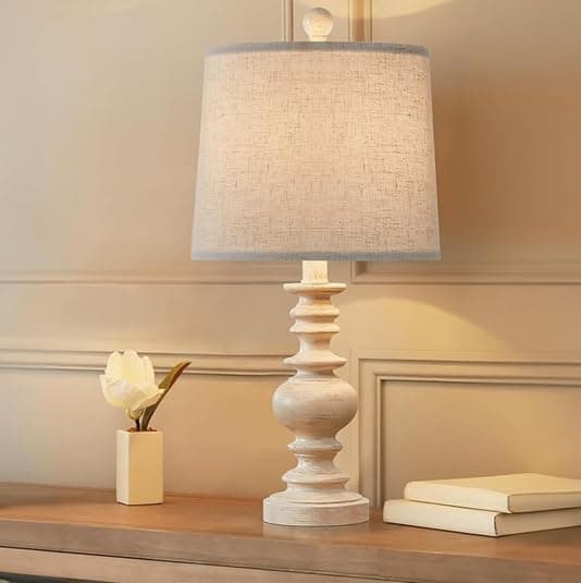 BOBOMOMO 20.5" Farmhouse Resin Side Table Lamp for Bedrooms & Living Room