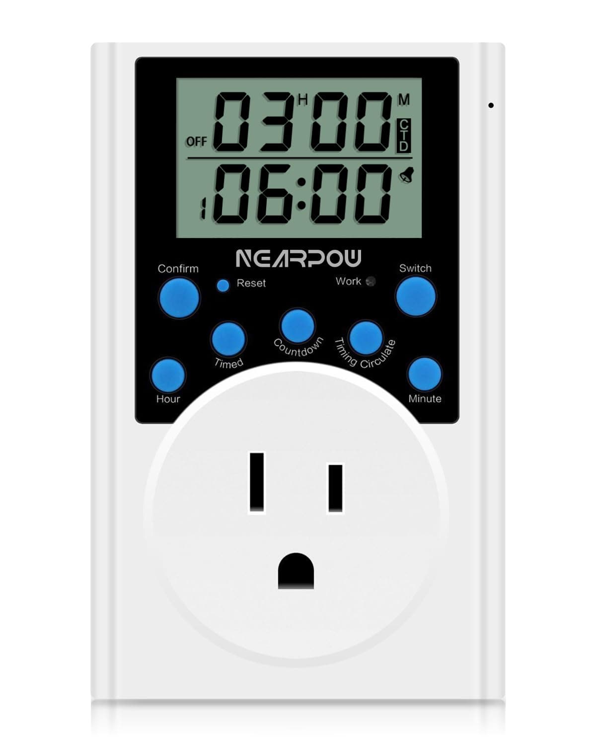 Nearpow Programmable Digital Timer Switch, 15A/1800W, Infinite Cycle