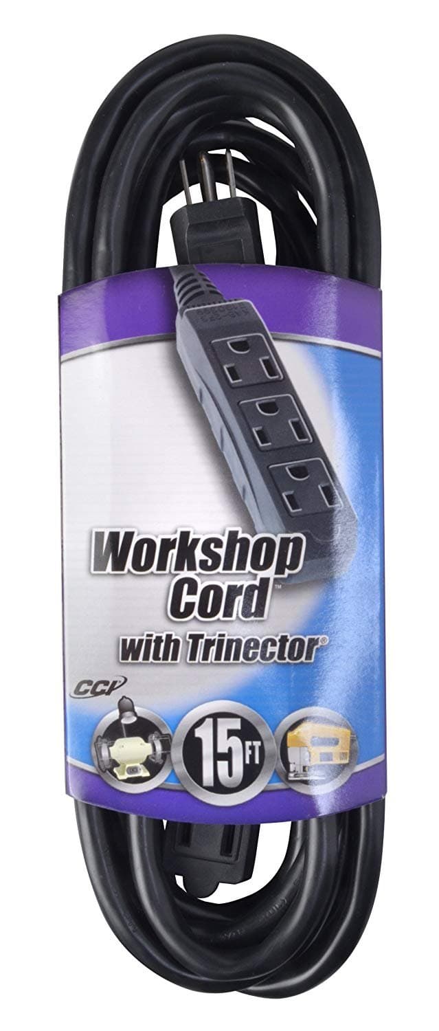 Woods 15-Foot SJTW Trinector Black Vinyl Extension Cord (35227408)