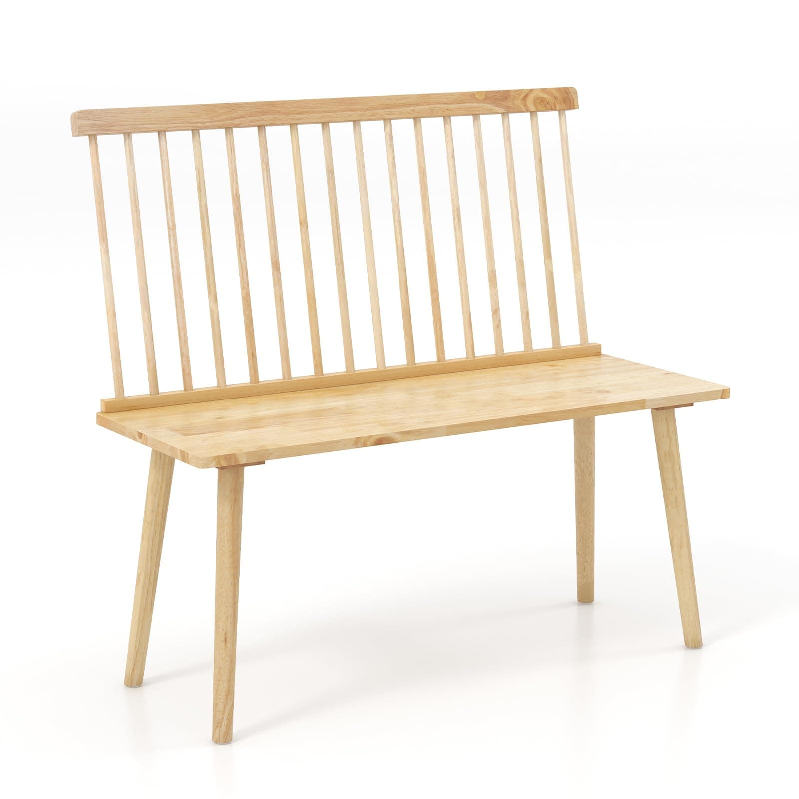 Giantex 2 Seater Windsor Bench with Spindle Back, Anti-Slip Feet, Natural Rubber Wood
