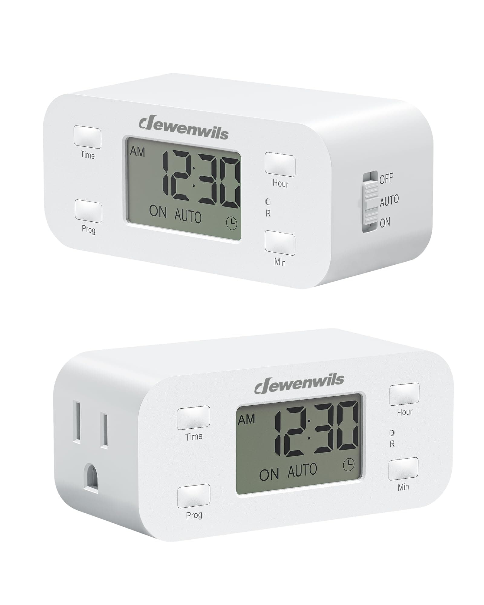 24 Hour Programmable Timers for Outlets & Lights, 2-Pack DEWENWILS, 125V 15A 1000W, 3-Prong Plug