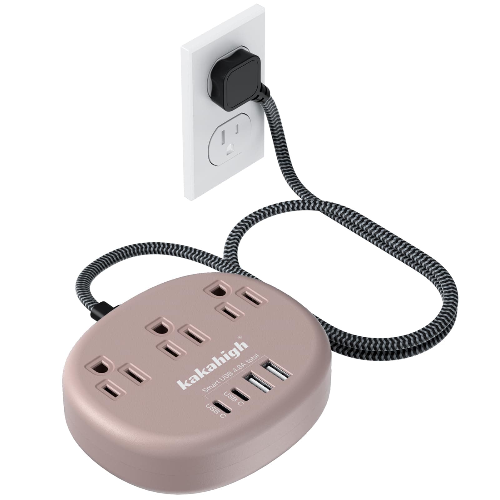 Surge Protected 1625W 5FT Brown Tan Extension Cord with 3AC 4USB