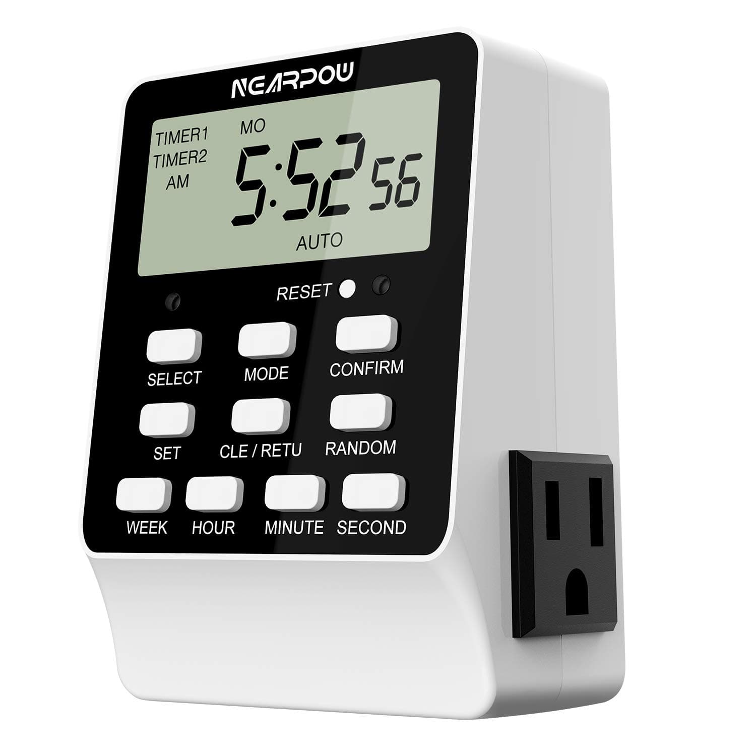 NEARPOW Dual Digital Light Timer, 18 Programs, 24/7 Programmable, 2 Outlets, 15A/1800W