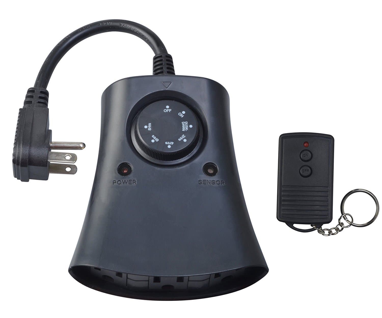 Outdoor 24-Hour Photoelectric Timer with Wireless Remote Control & 3-Outlet, Black