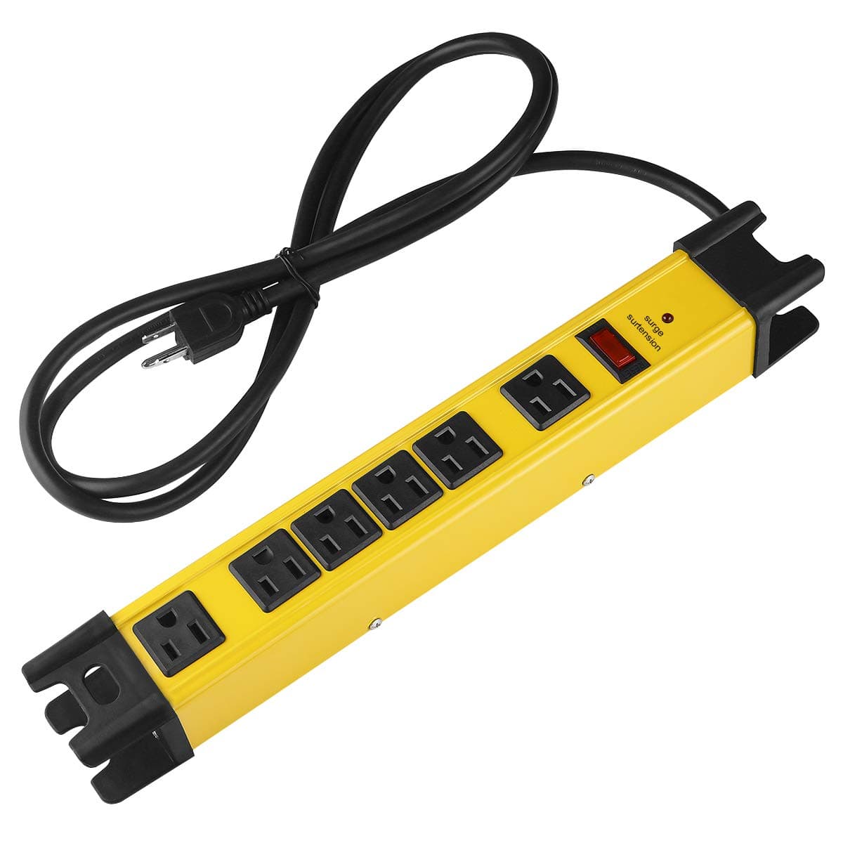 CCCI Heavy Duty 15A 6-Outlet Metal Power Strip, 1200 Joules Surge Protector, Yellow