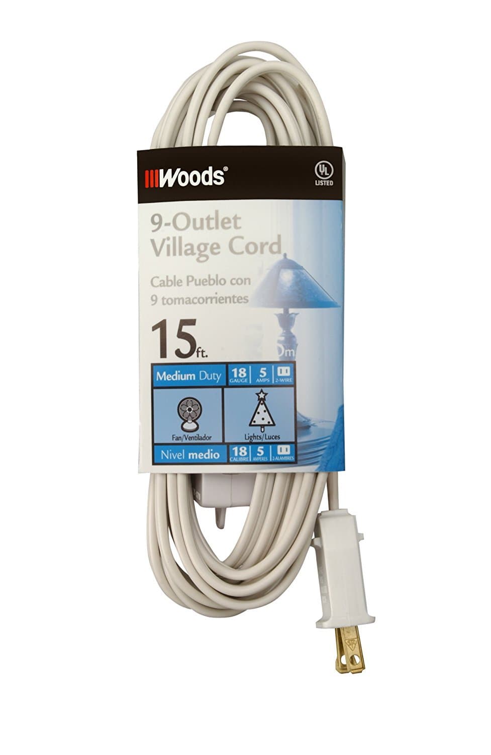 Indoor Extension Cord With 9 Power Outlets (15 Feet; White)