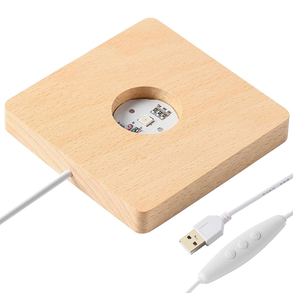 IFOLAINA Wood Base Small Multi-Color LED Light Display Stand for 3D Crystal Ball Glass Art