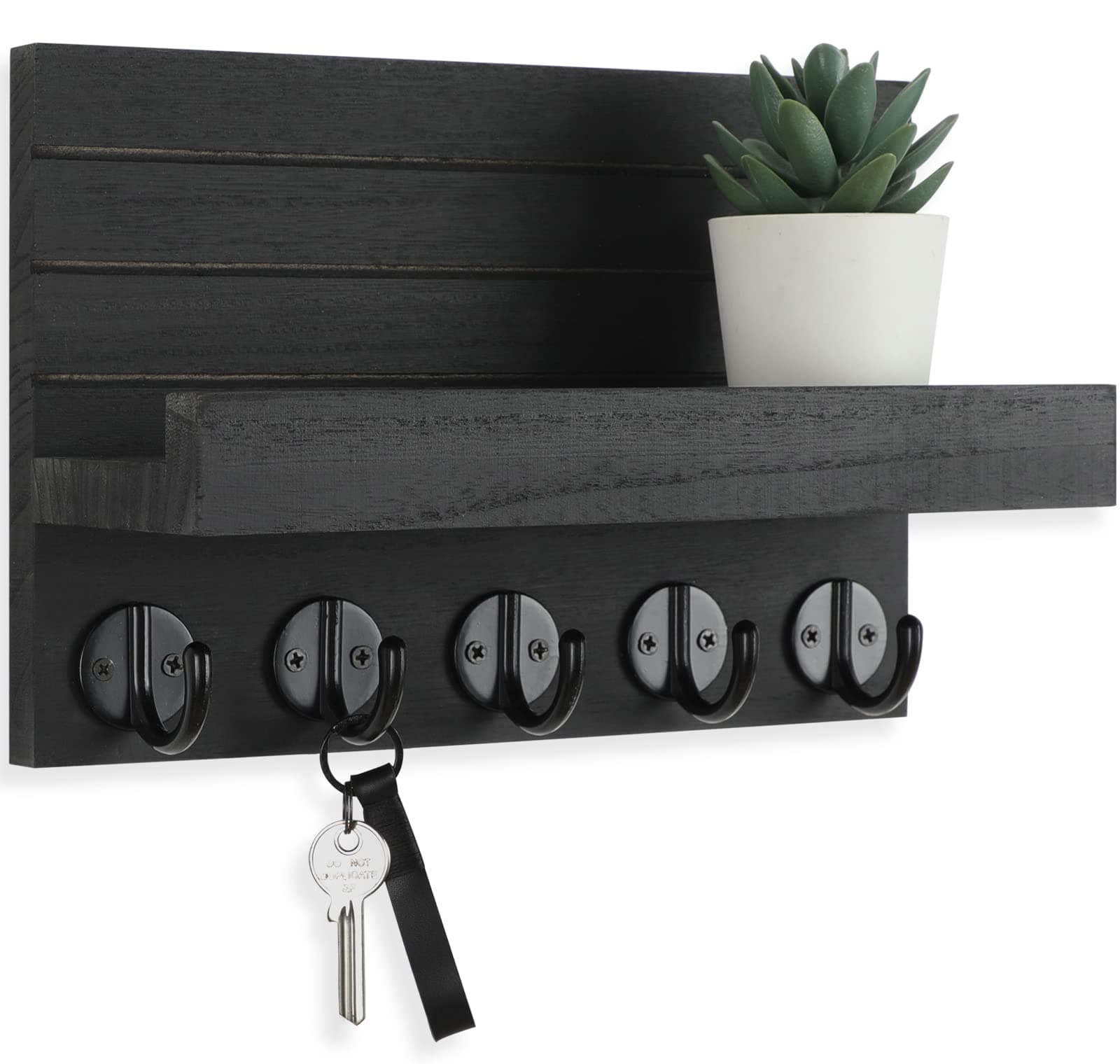 Paulownia Wood Wall Key Holder with Shelf and Hooks