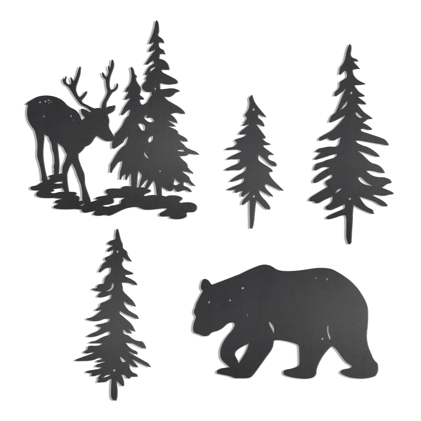 OYEFLY Rustic Black Deer Bear Pine Wall Art (5 Pieces)