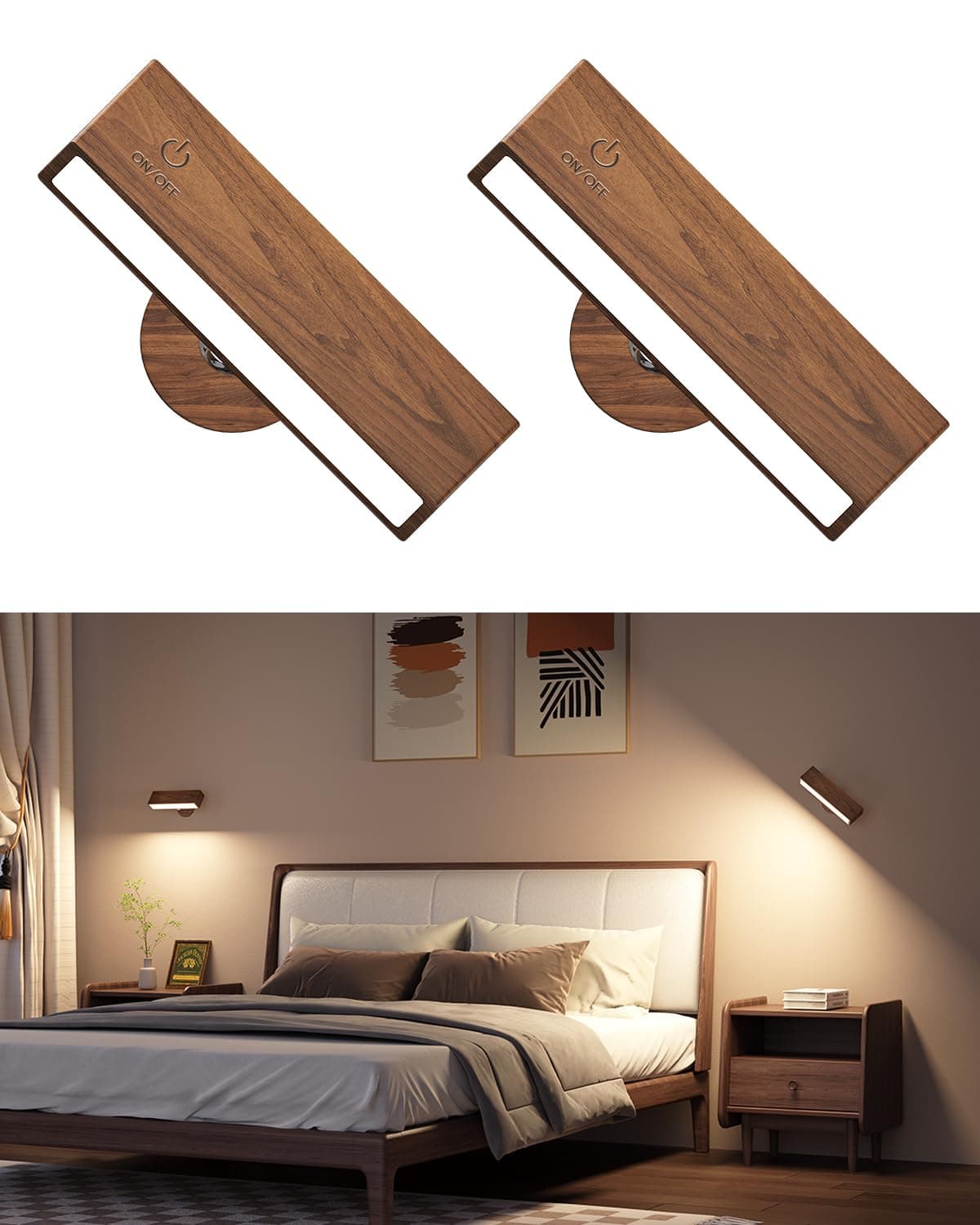 Rechargeable Battery Operated Wall Sconces Set of 2 for Bedroom
