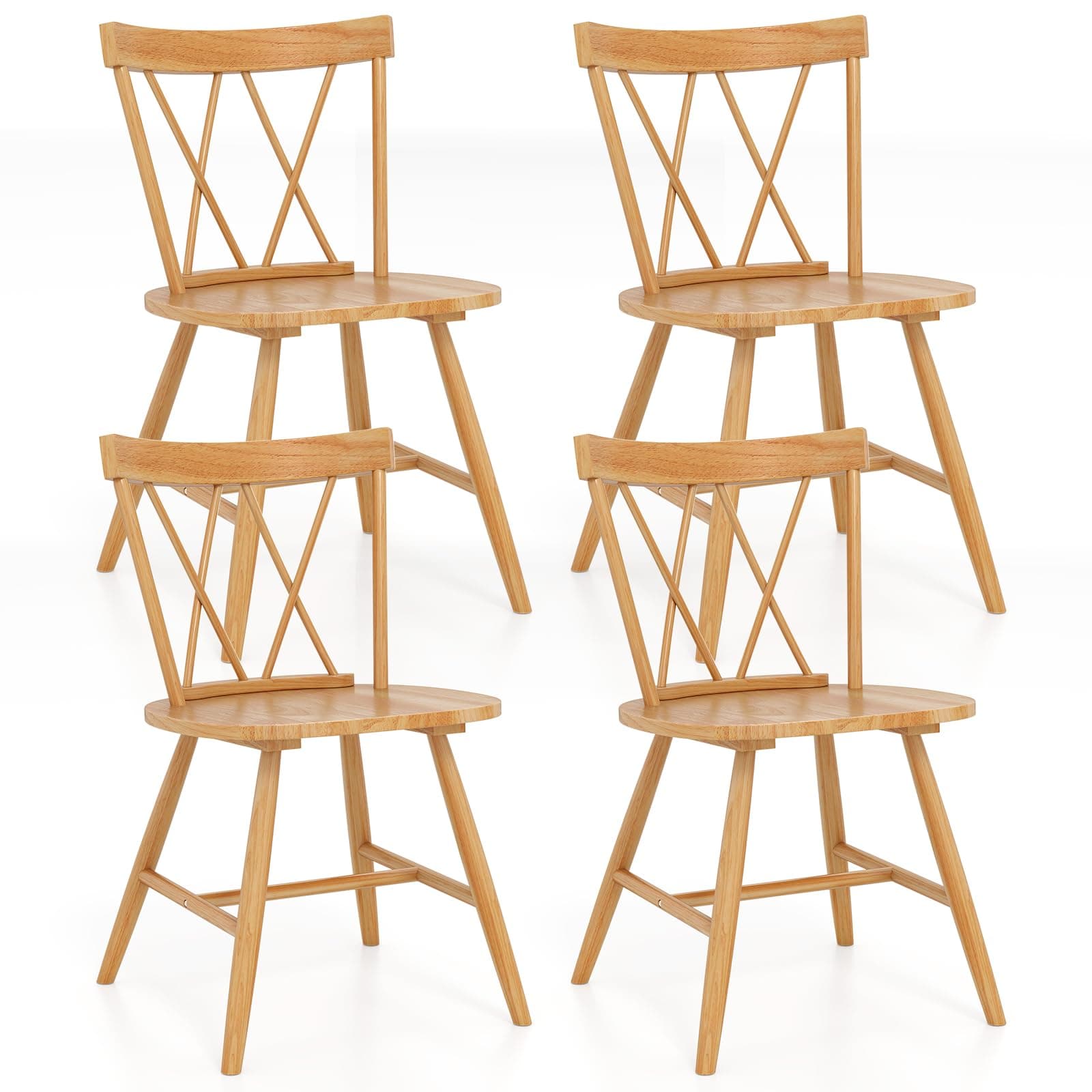 Giantex Natural Rubber Wood Farmhouse Dining Chair Set of 4