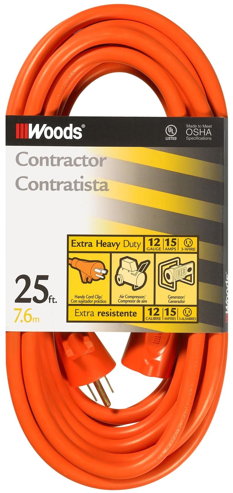 Woods 528 CORD SET 12/3 25' SJTW ORANGE