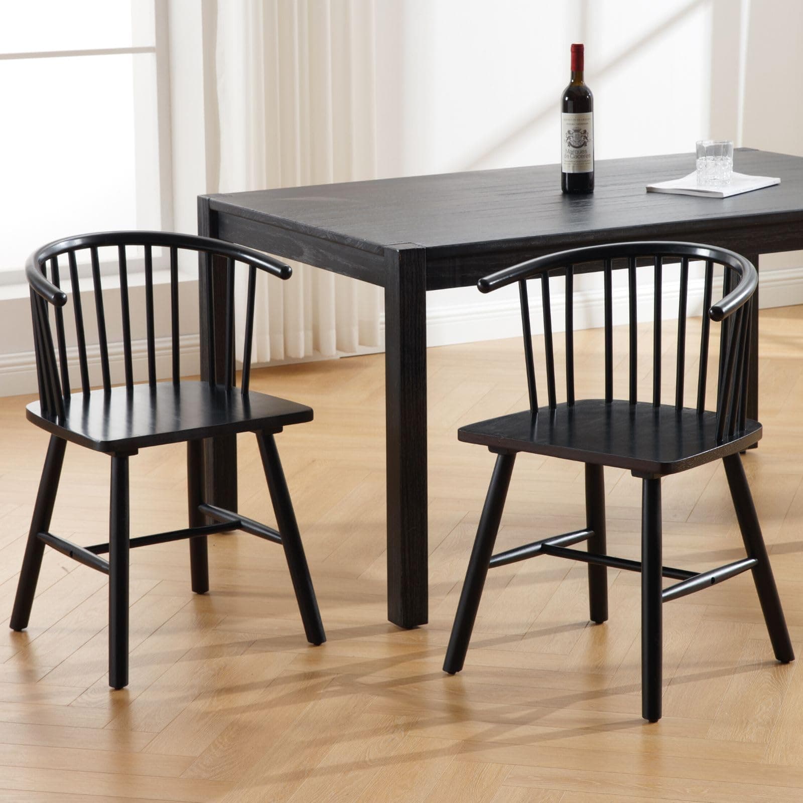 Black Windsor Spindle Back Dining Chair Set Kitchen Arm Chairs
