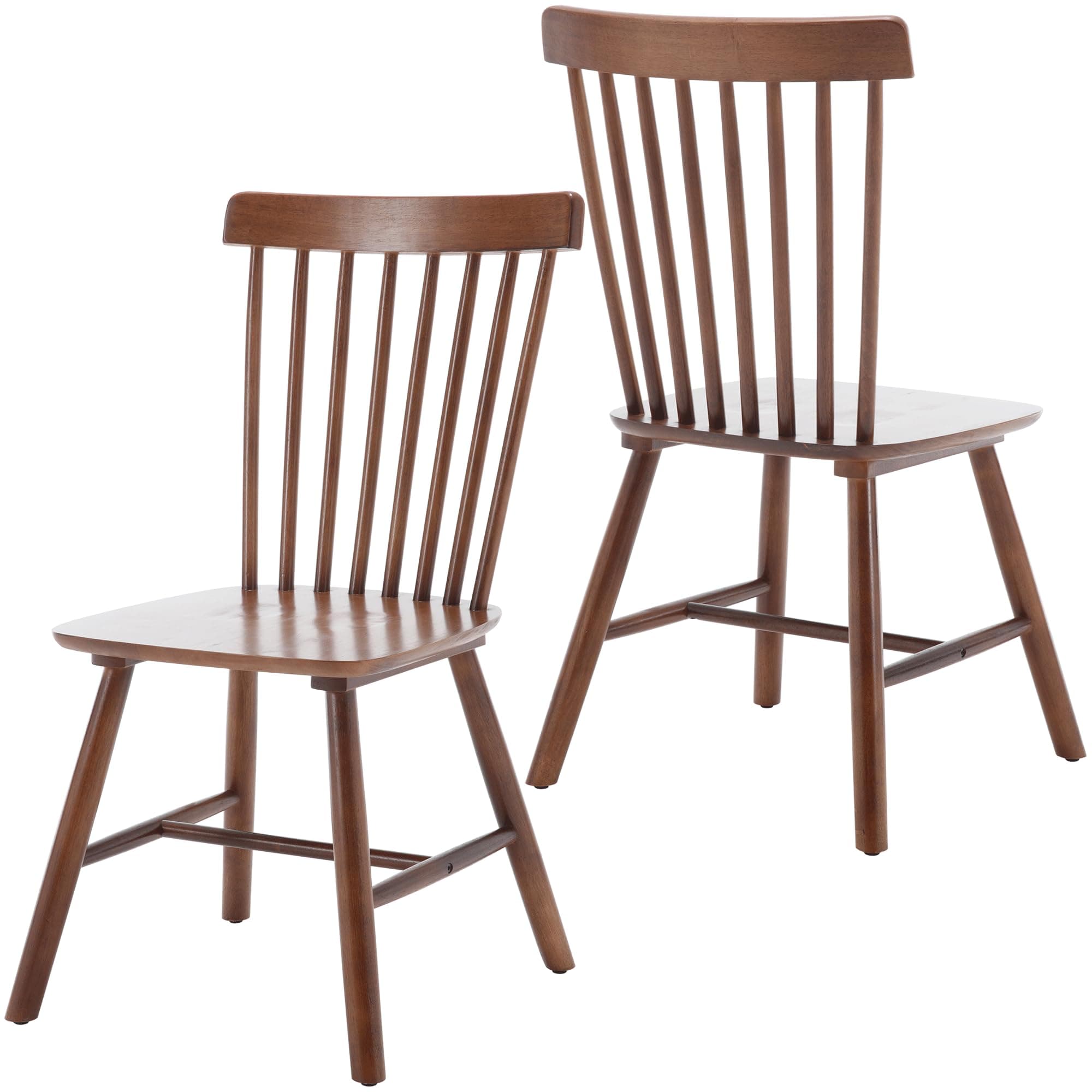 Windsor Set of 2 French Country Side Chairs, Oak Walnut Finish for Home