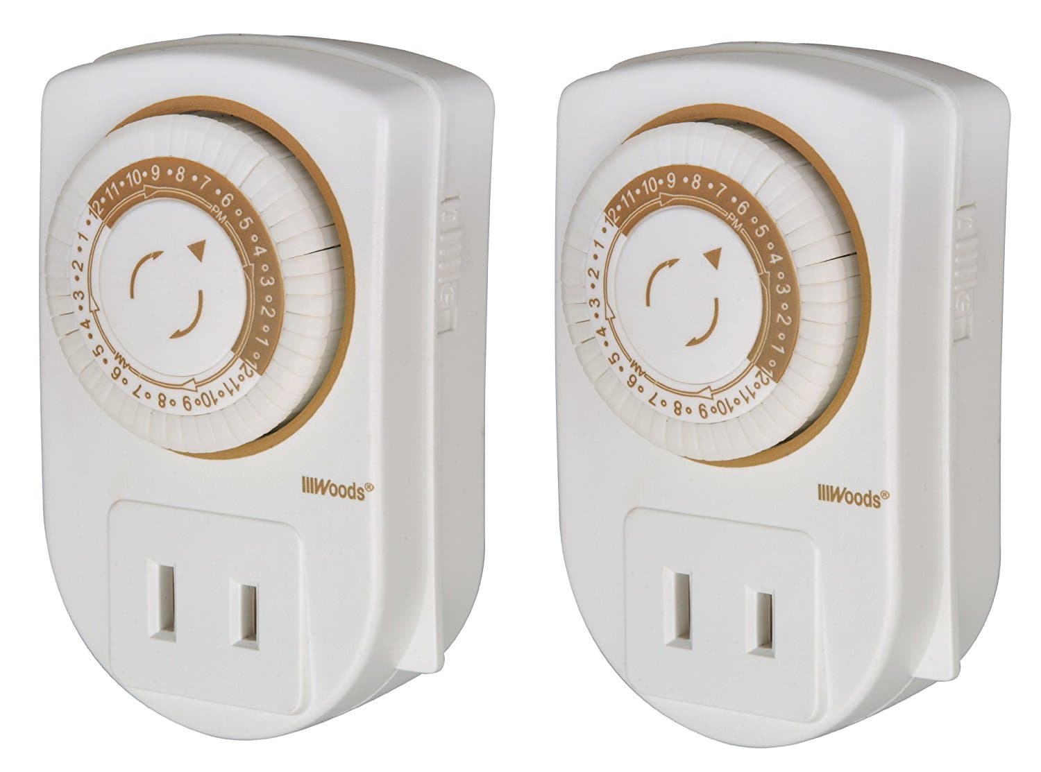 Mechanical Outlet Timer for Indoor Use, 24-Hour, 30-Minute Intervals, 2-Pack, White