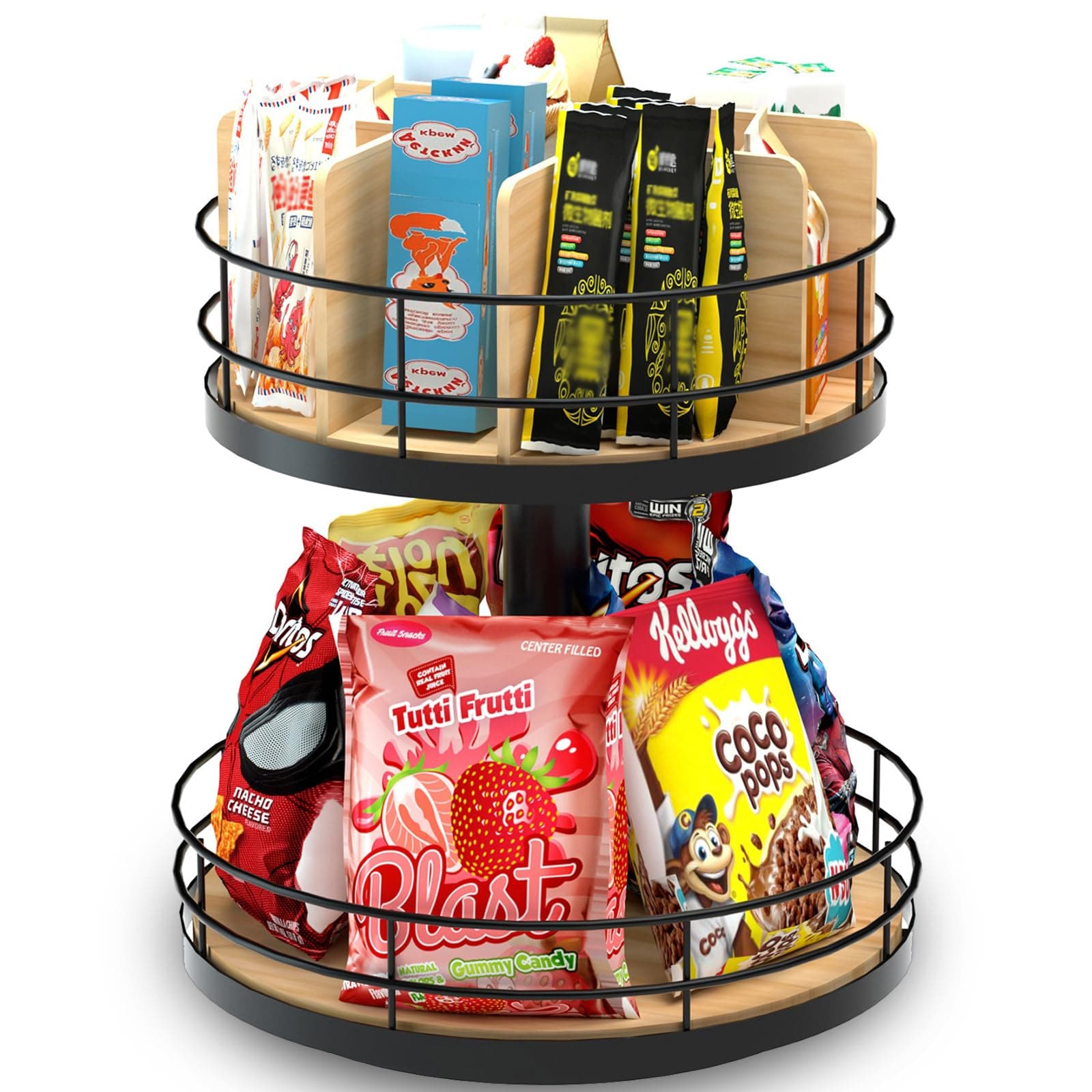 Wooden & Metal 2-Tier Snack Organizer - Grab-and-Go Storage for Home, Office, and Breakroom