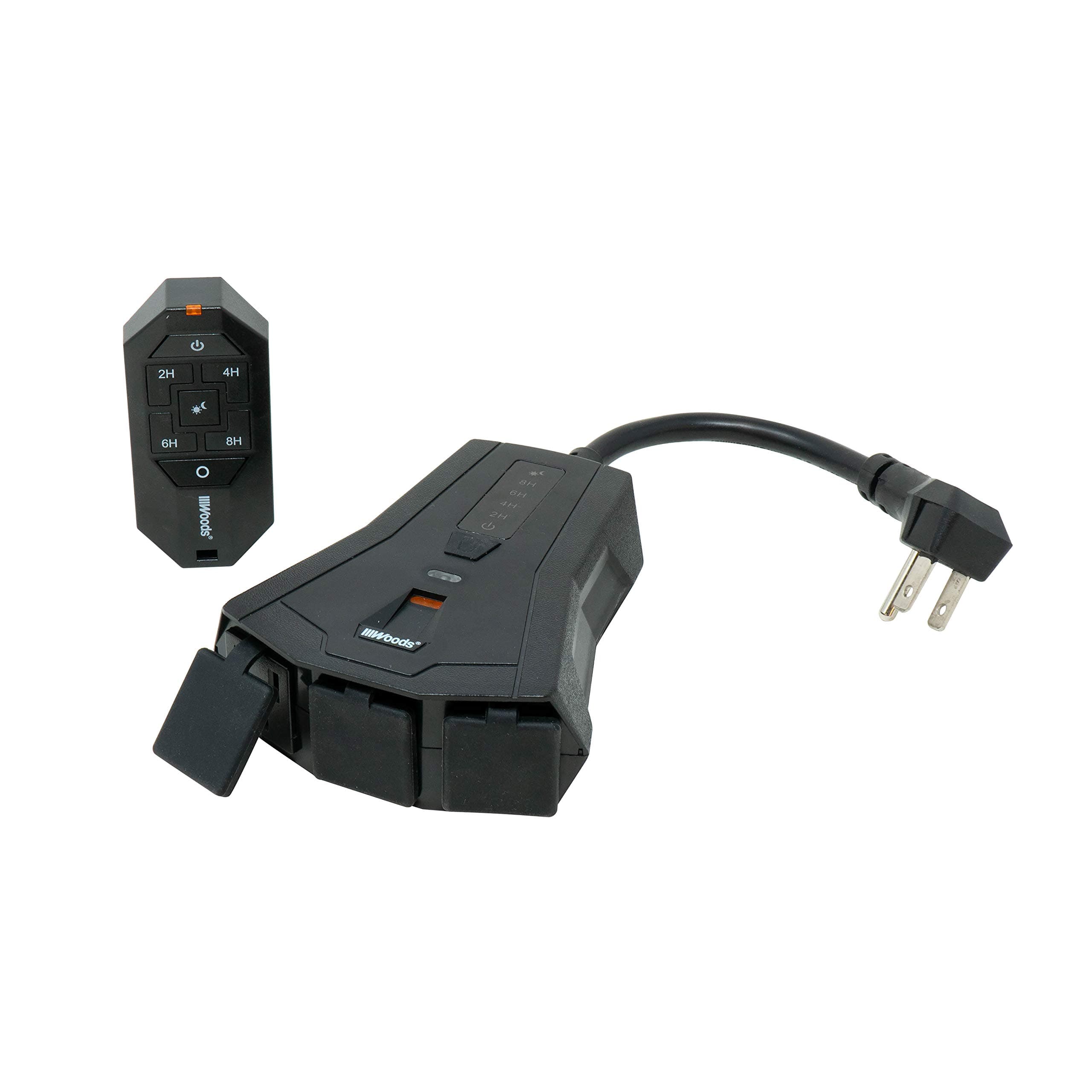Outdoor Lighting Timer with Remote Control for Countdown, 3 Grounded Outlets, Black (3-Outlet)