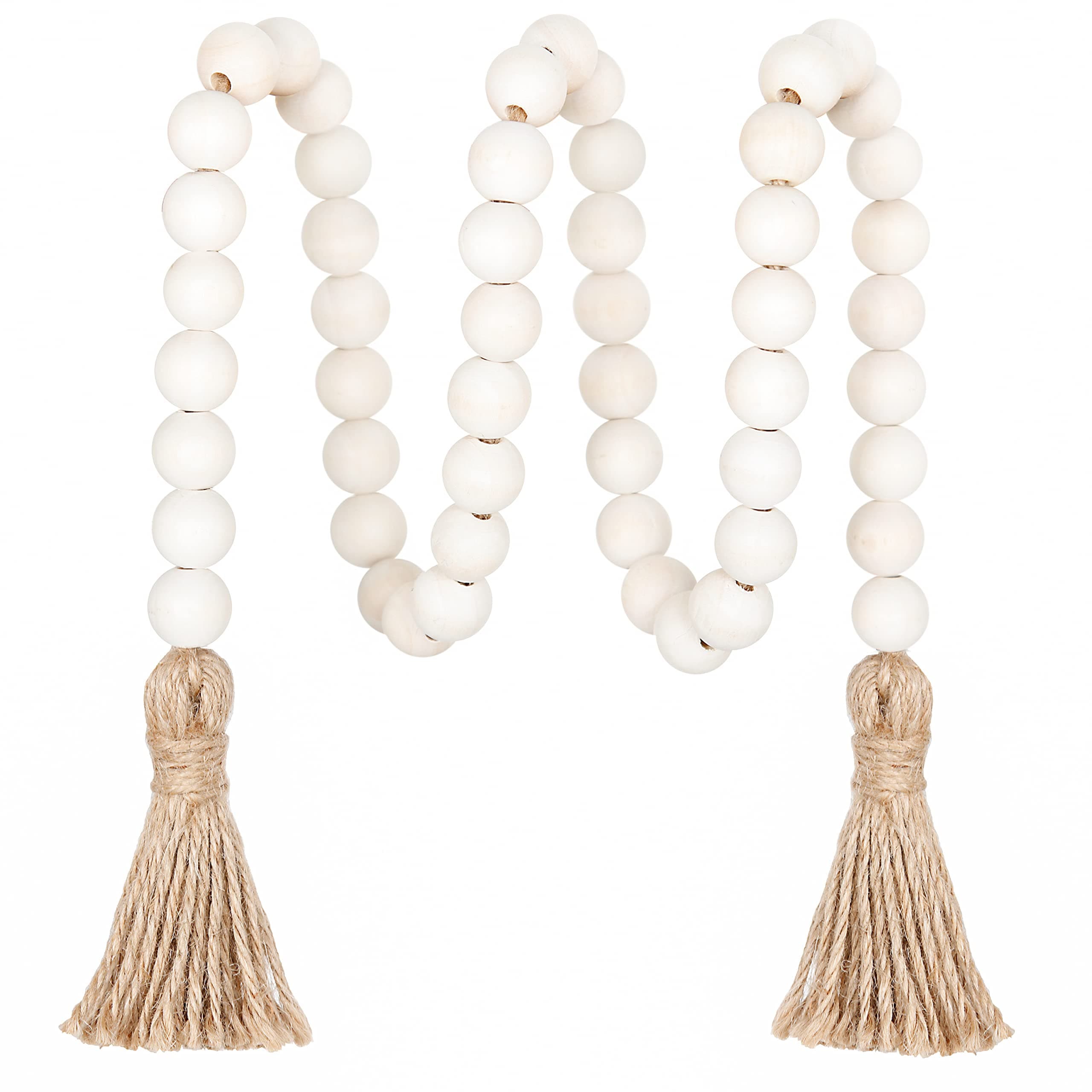 Meplait Natural Wood Bead Garland with Tassels, Boho Farmhouse Wall Hanging