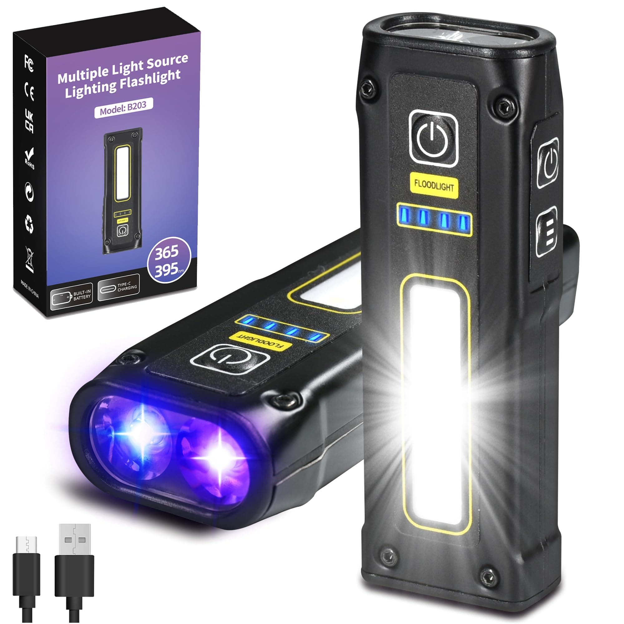 DARKBEAM 365+395 Blacklight Flashlight, High Lumen USB-C Rechargeable Red Light Emergency Power