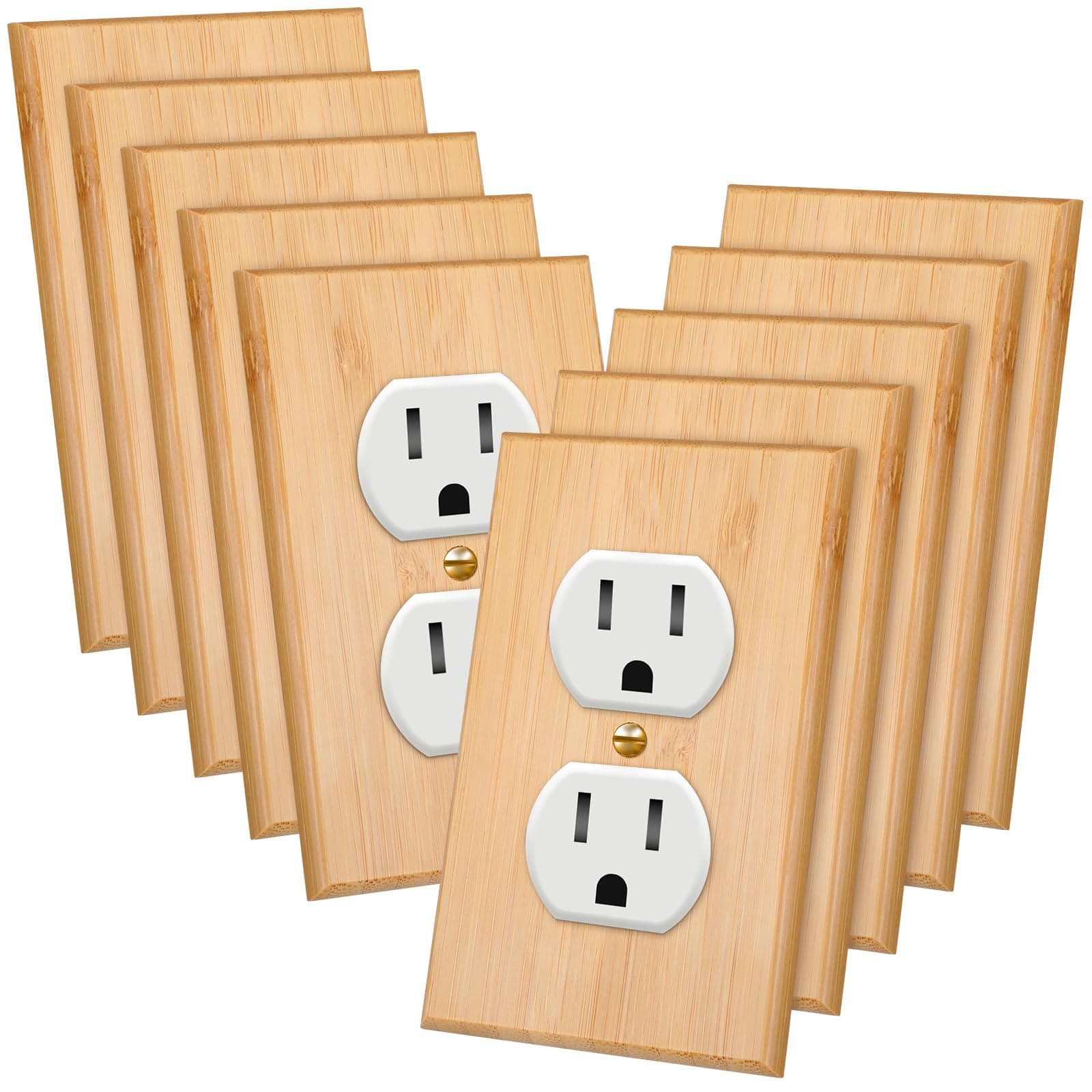 Pinkunn Solid Wood Bamboo Light Switch Plate (Double Hole) for Bedroom Kitchen Home