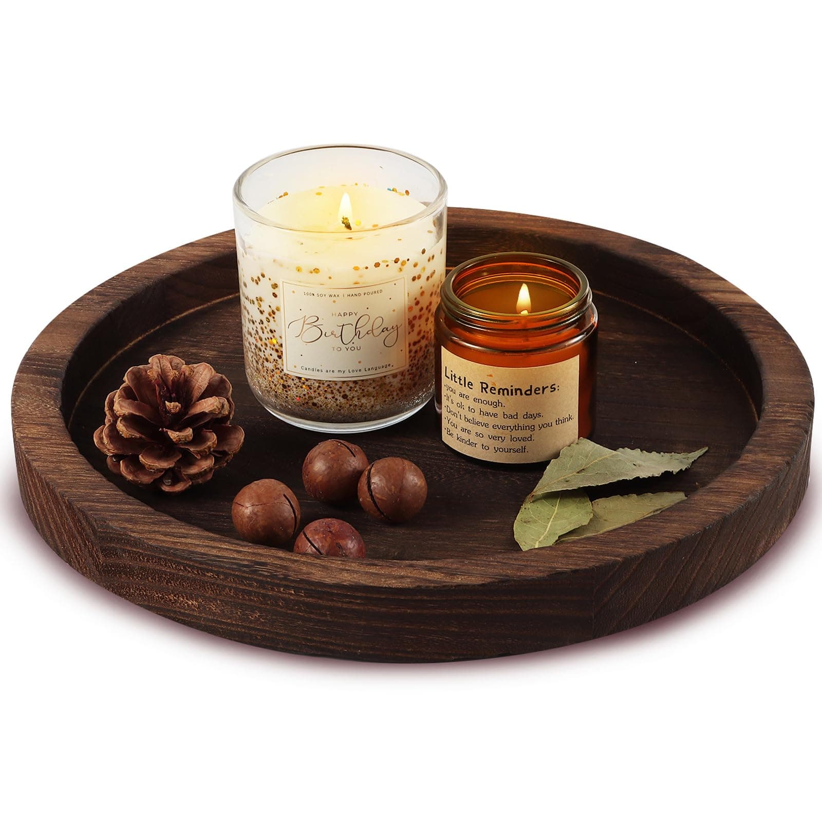 Round Wooden Tray Candle Holder for Home & Table Centerpieces