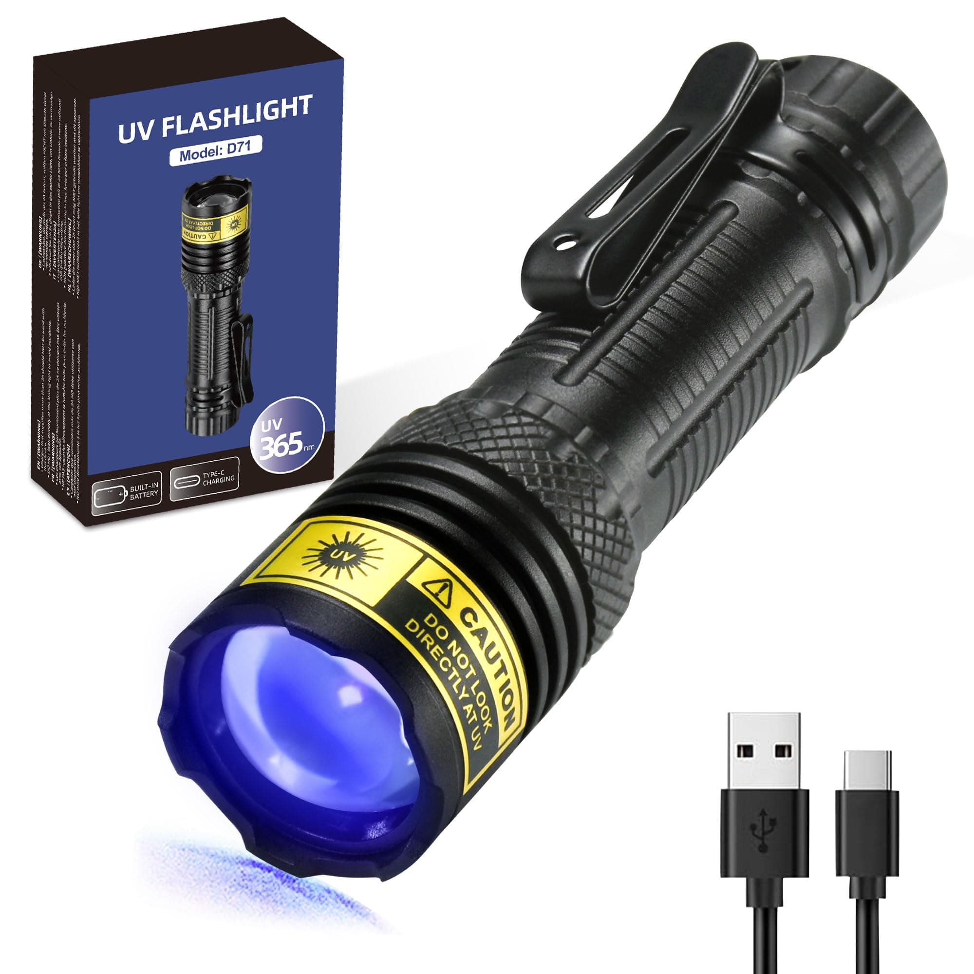 DARKDAWN 365nm Mini USB-C Rechargeable Black Light LED Flashlight