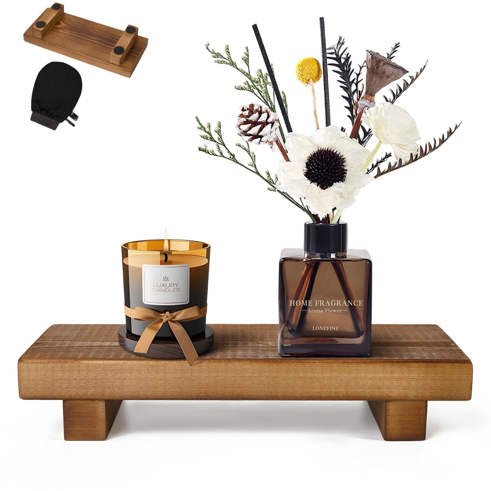 Wooden Soap Stand, Footed Tray for Home Decor and Counter Display