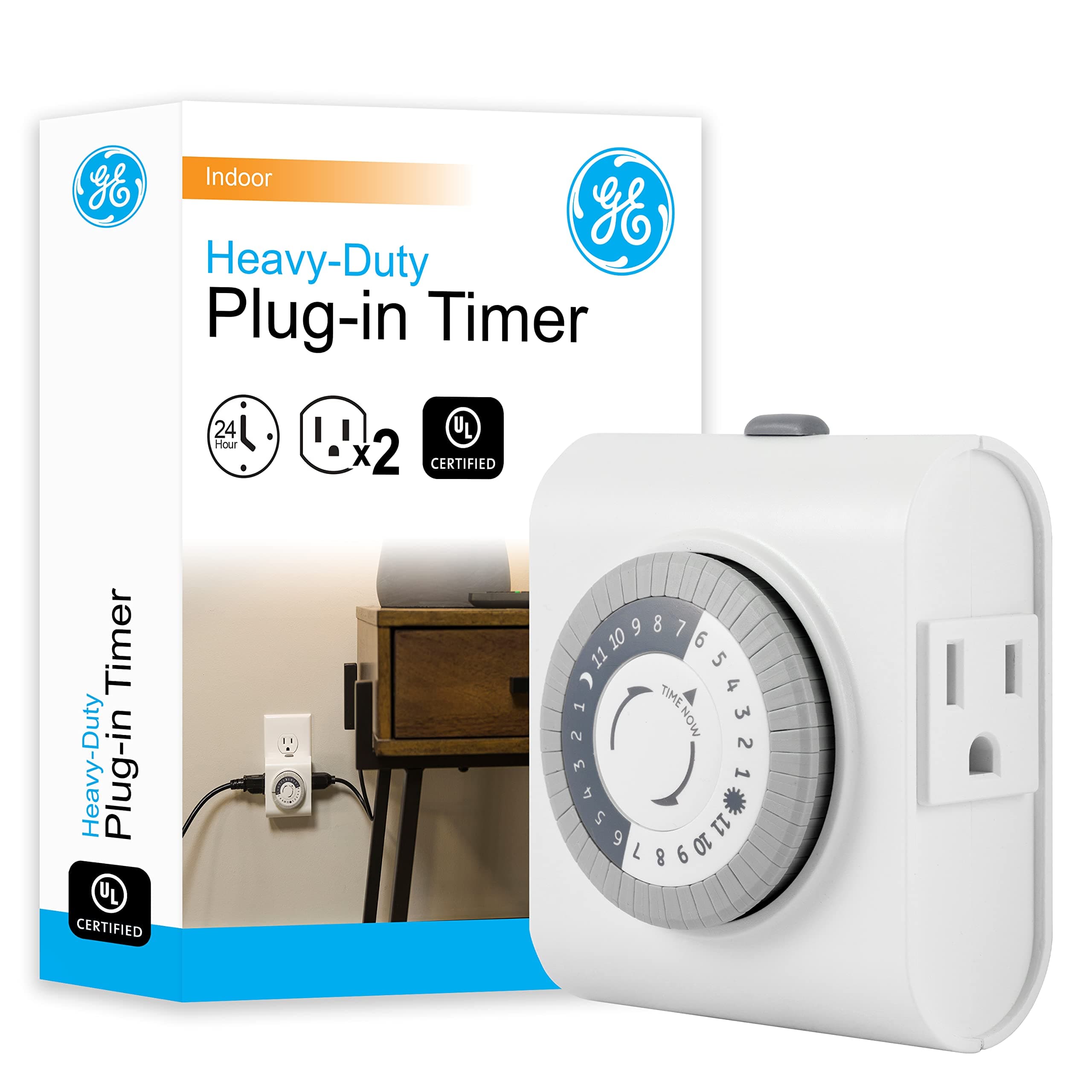 GE 24-Hour Grounded Outlet Timer for Lights and Electrical Devices indoors