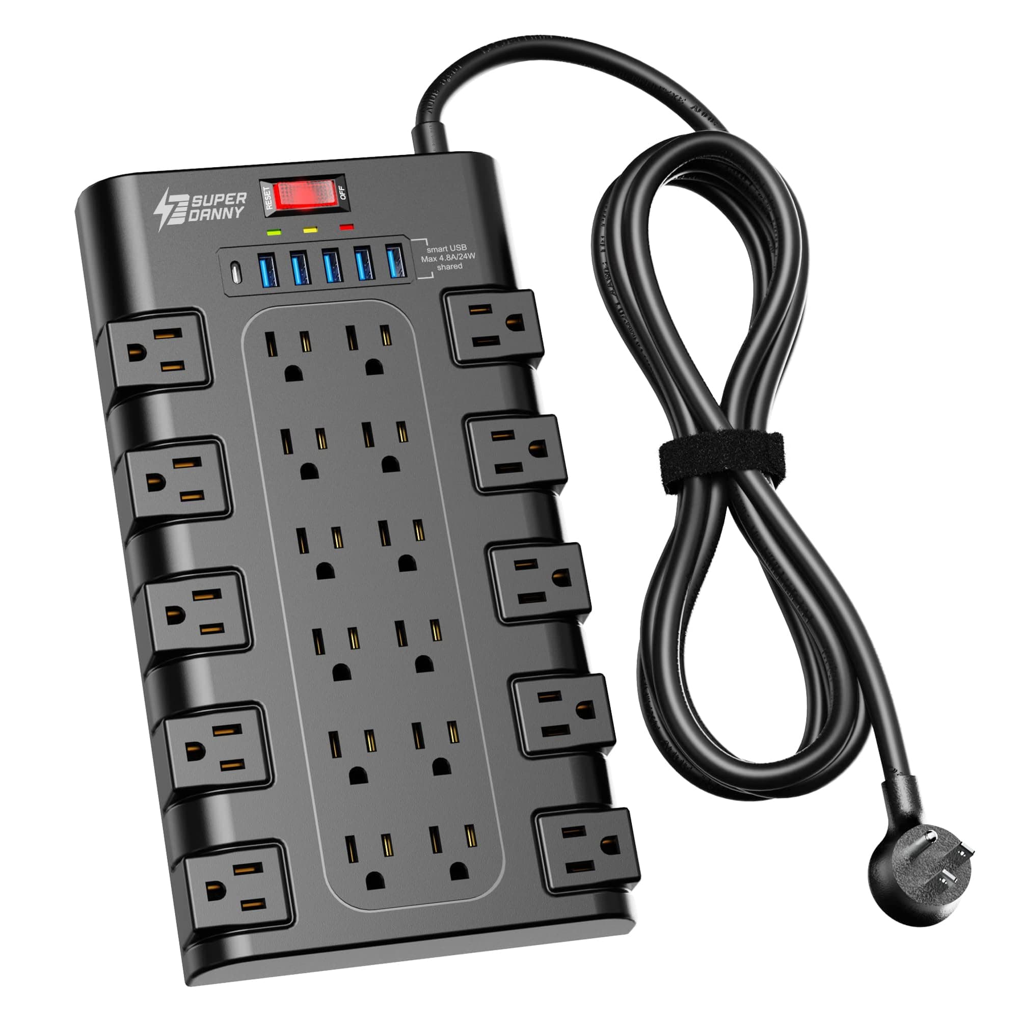 Superdanny Power Strip 22 AC + 6 USB, 1875W, Black