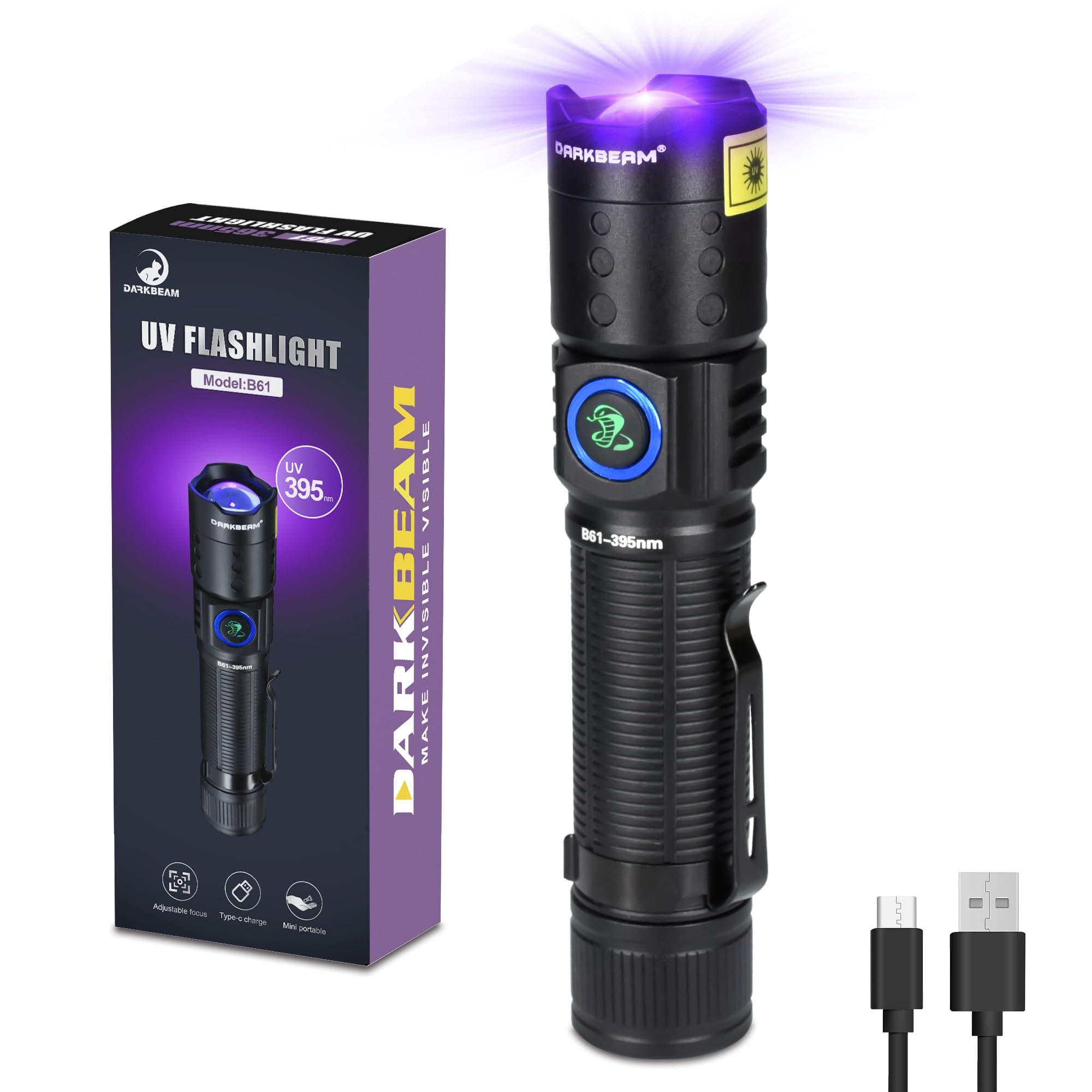 DARKBEAM Rechargeable 395 NM UV Flashlight, Waterproof for Leak Detection & UV Resin Curing
