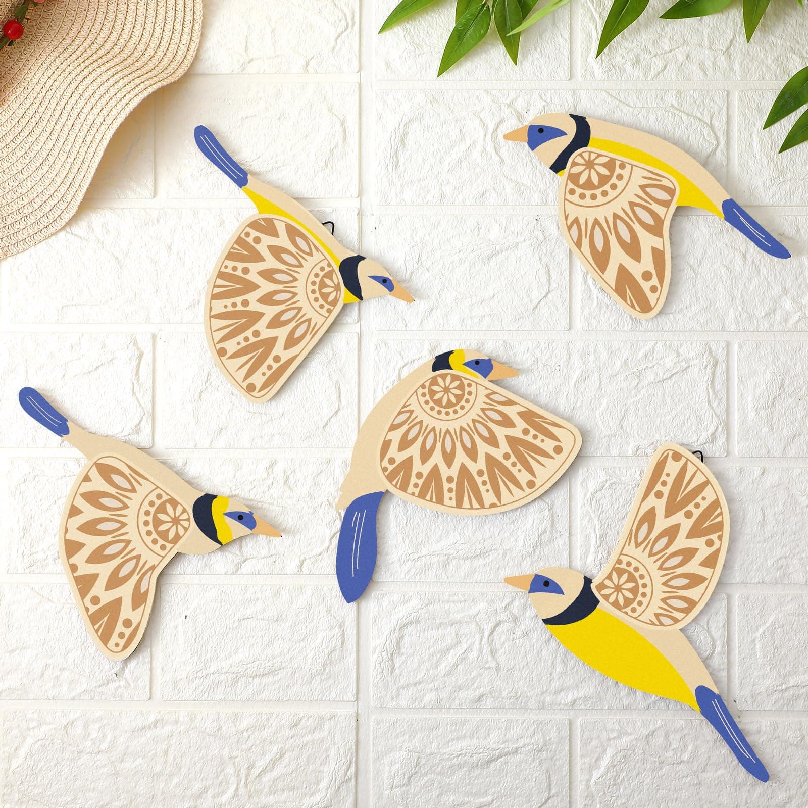 Rustic Blue Wooden Bird Wall Art for Living Room Kitchen Office Gift