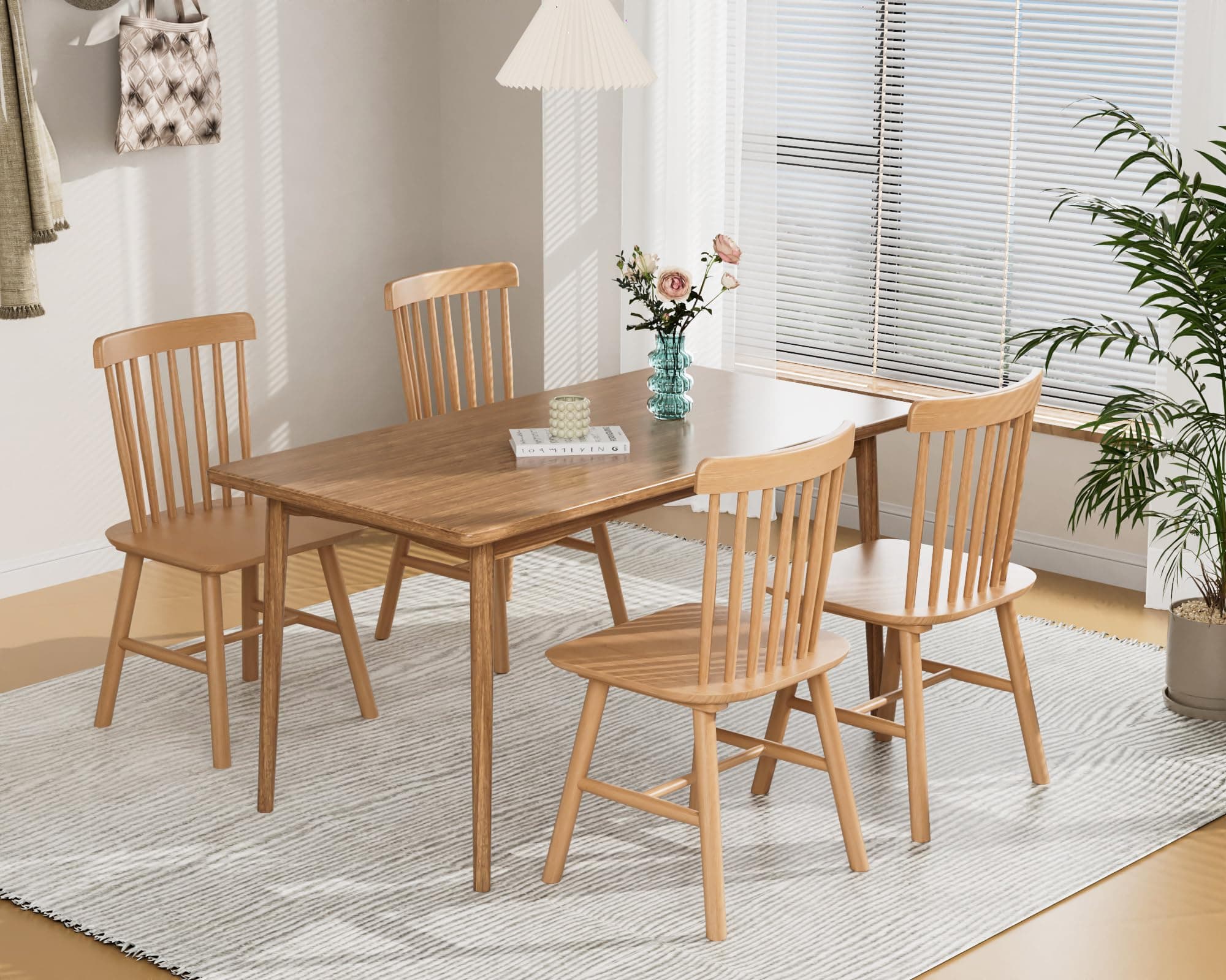 4-Piece Farmhouse Solid Wood Windsor Dining Chair Set with Spindle Back