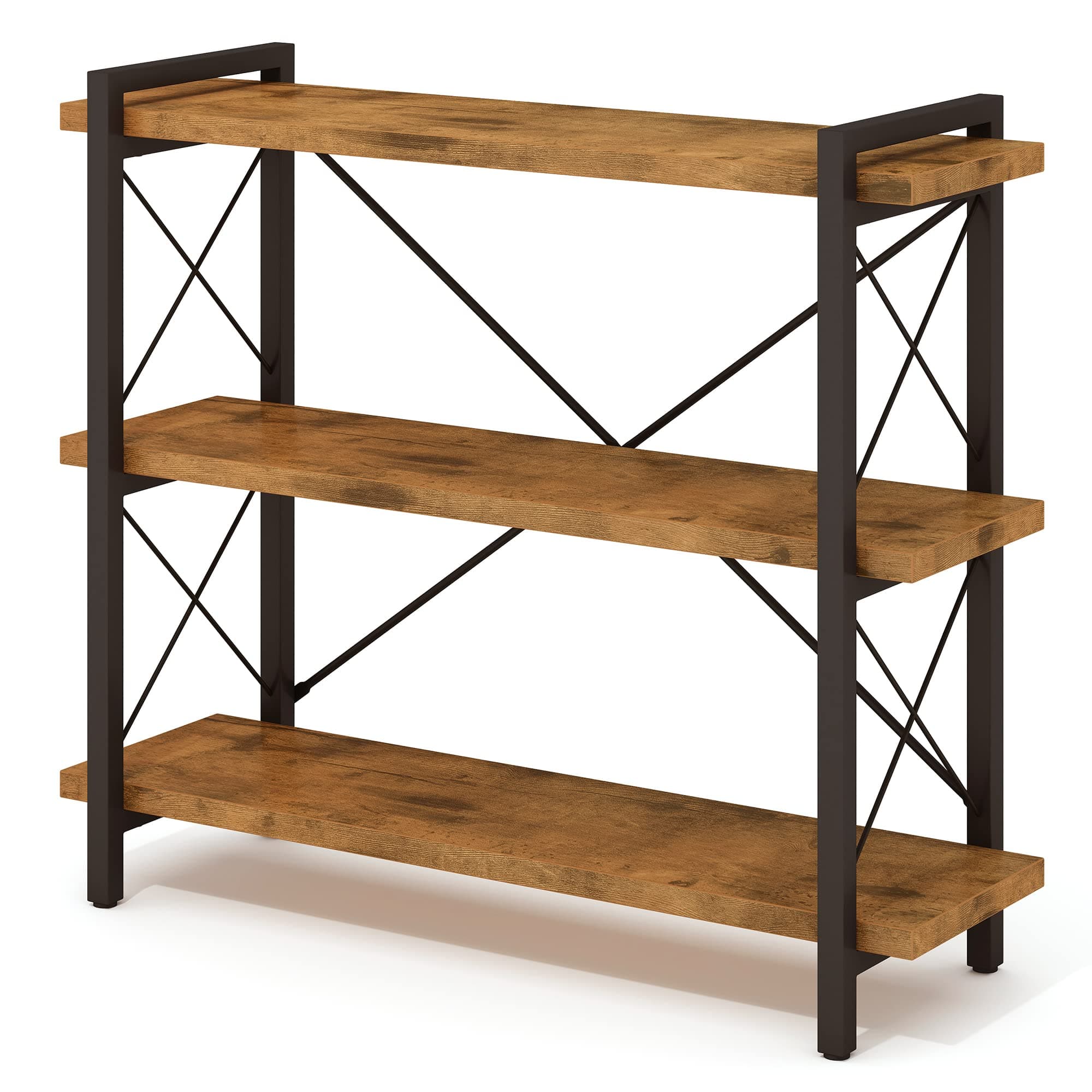 HCHQHS 3-Tier Rustic Wood and Metal Bookshelf