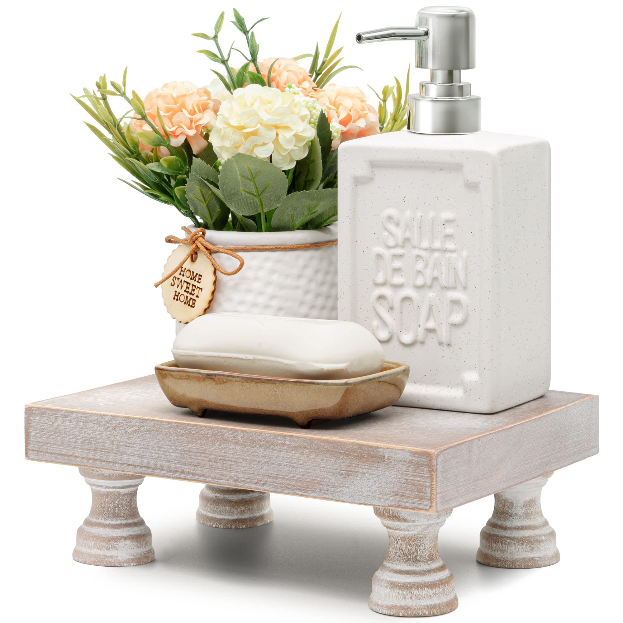 EOSAHR Natural Wood Riser for Room Decor - Rustic Pedestal Stand for Kitchen and Bath Décor