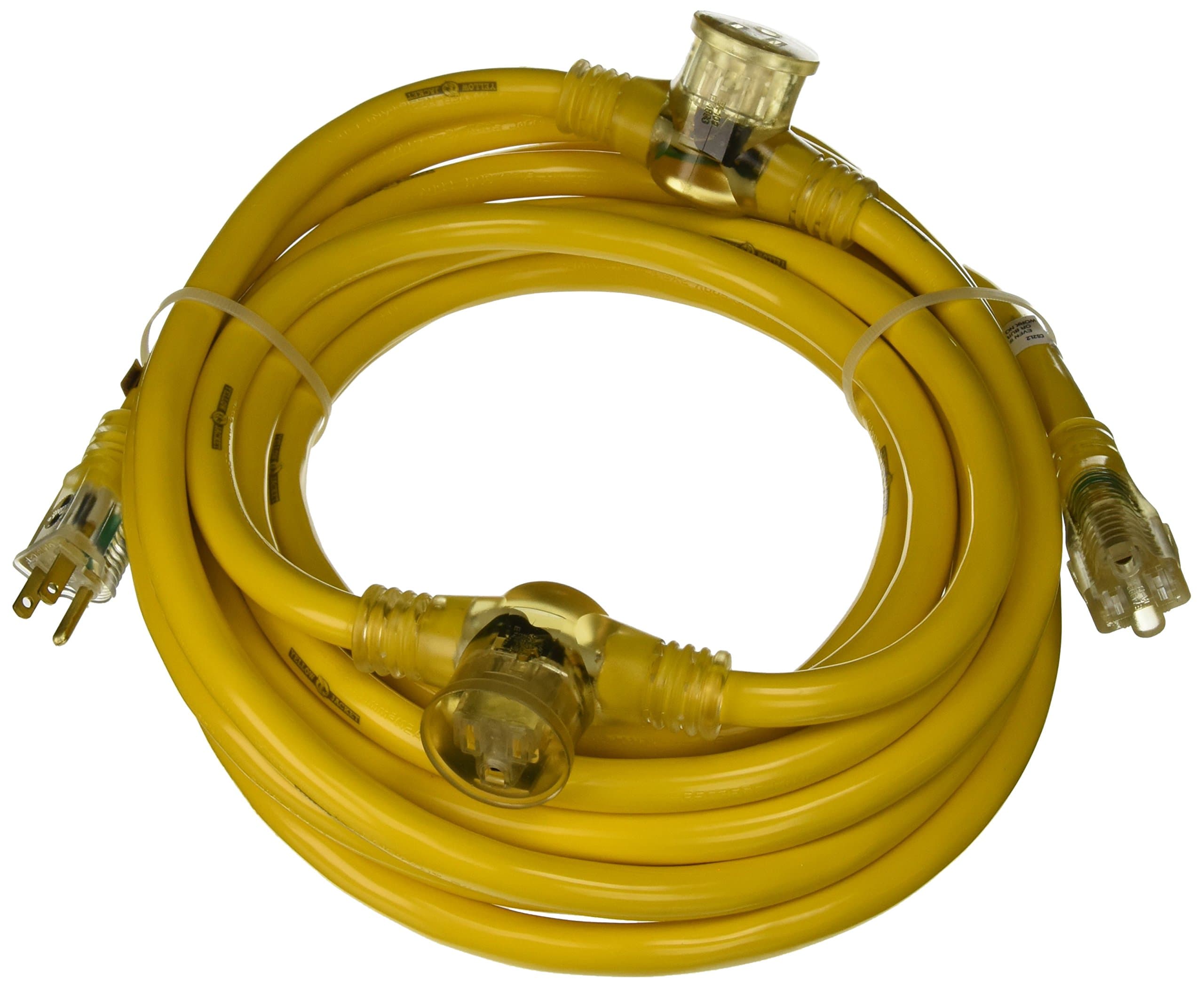 Yellow Jacket 2830 3-Outlet Lighted Adapter Cord, 25 Ft, 3 AWG Copper